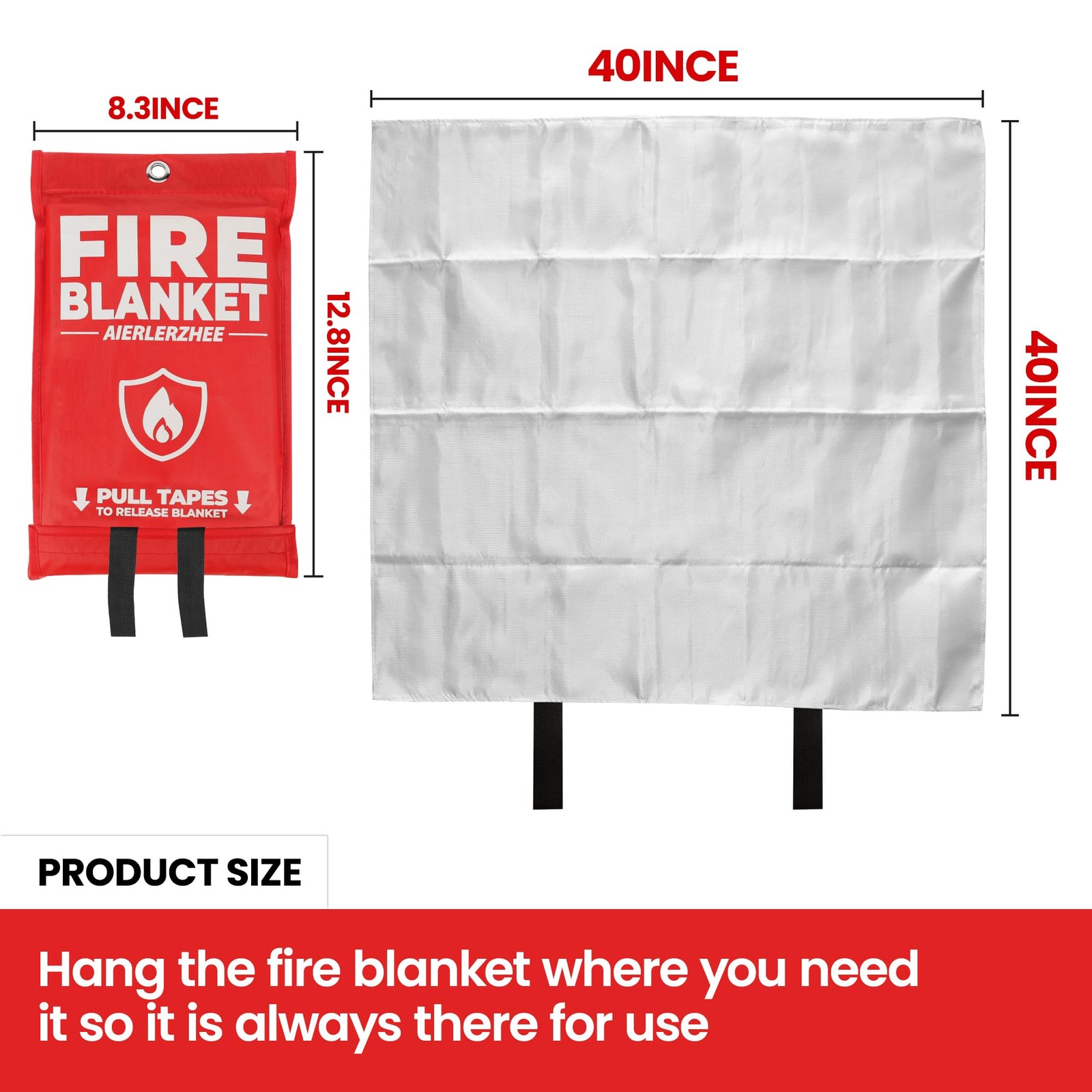Fire Blanket 2 Pack 40″x40″ – CE Certified Fiberglass, Heat Resistant to 1076…