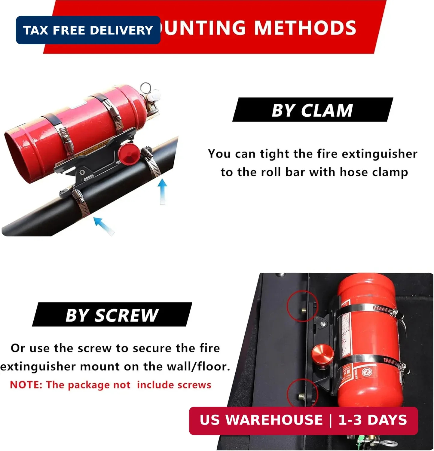 Quick Release Fire Extinguisher Mount – Aluminum Adjustable UTV Roll Bar Fire Ex
