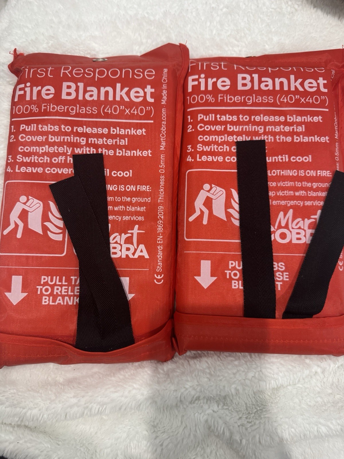 Fire Blanket 40”x40” Fiberglass Emergency Fire Suppression Blanket Lot of 2