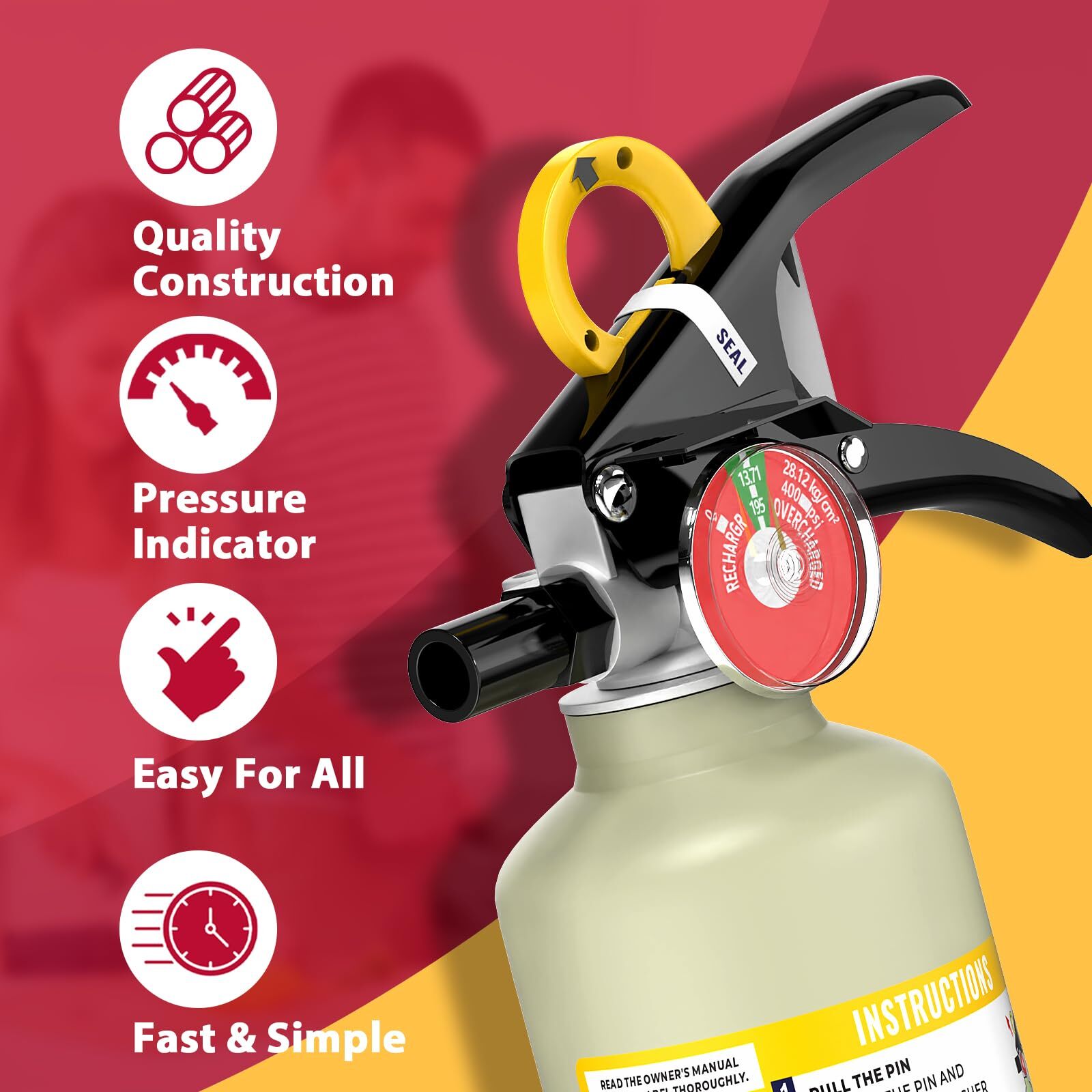 Ougist ABC Dry Powder Fire Extinguisher, 2.5 lb – 1-A:10-B:C Rated, Fire Extingu