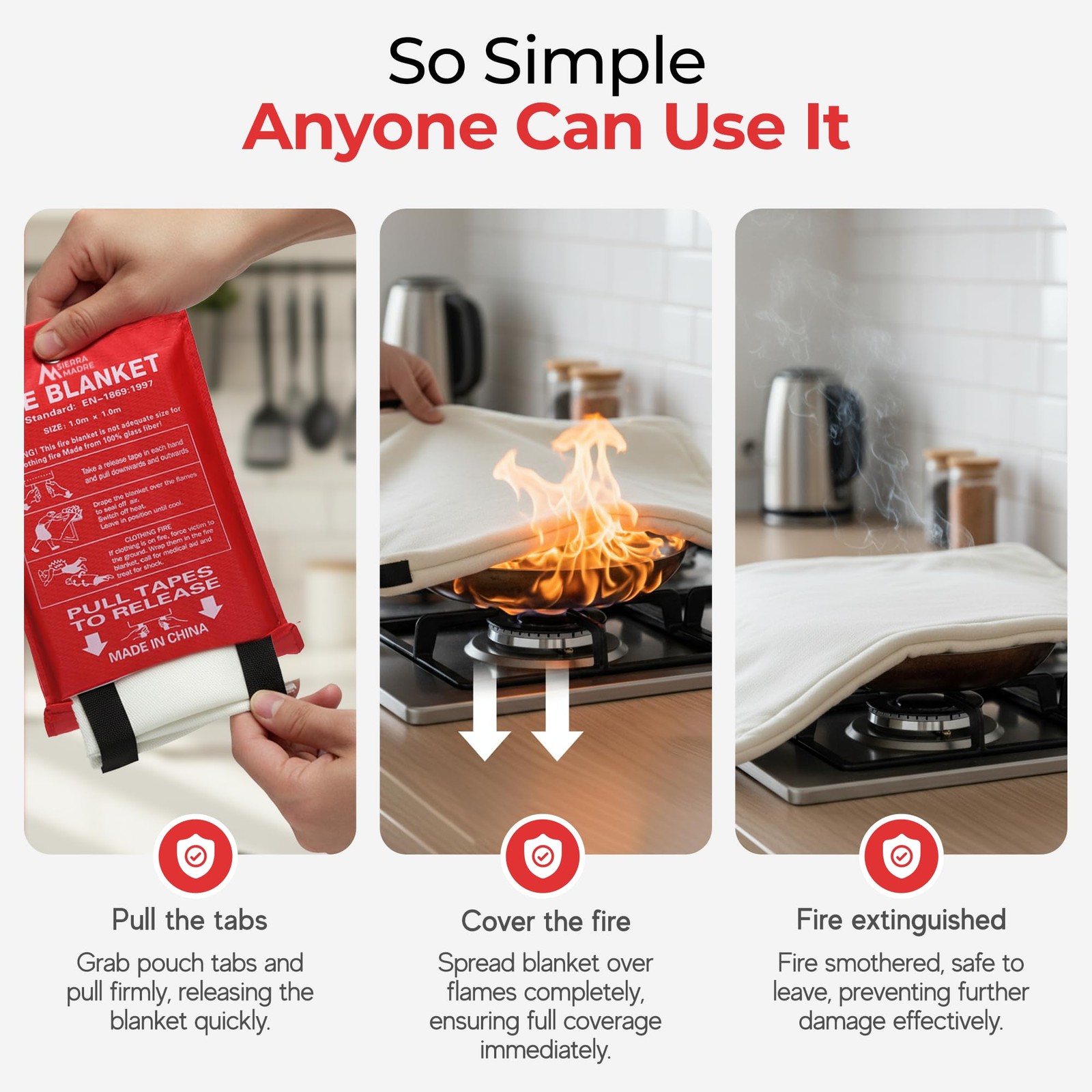 Emergency Fire Blanket for Home and Kitchen – 100% Fiberglass Fire Suppressio…