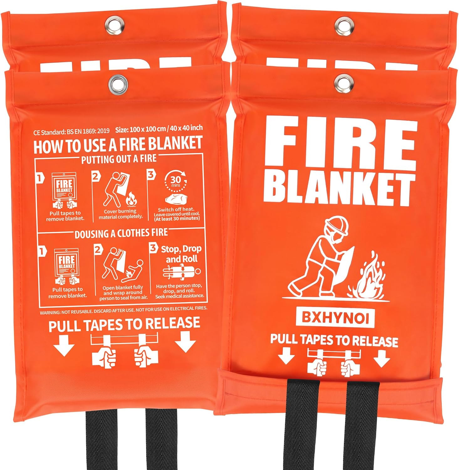 Emergency Fire Blanket 4 Pack 40″x40″, Essential Fire Safety Blanket for Kitc…