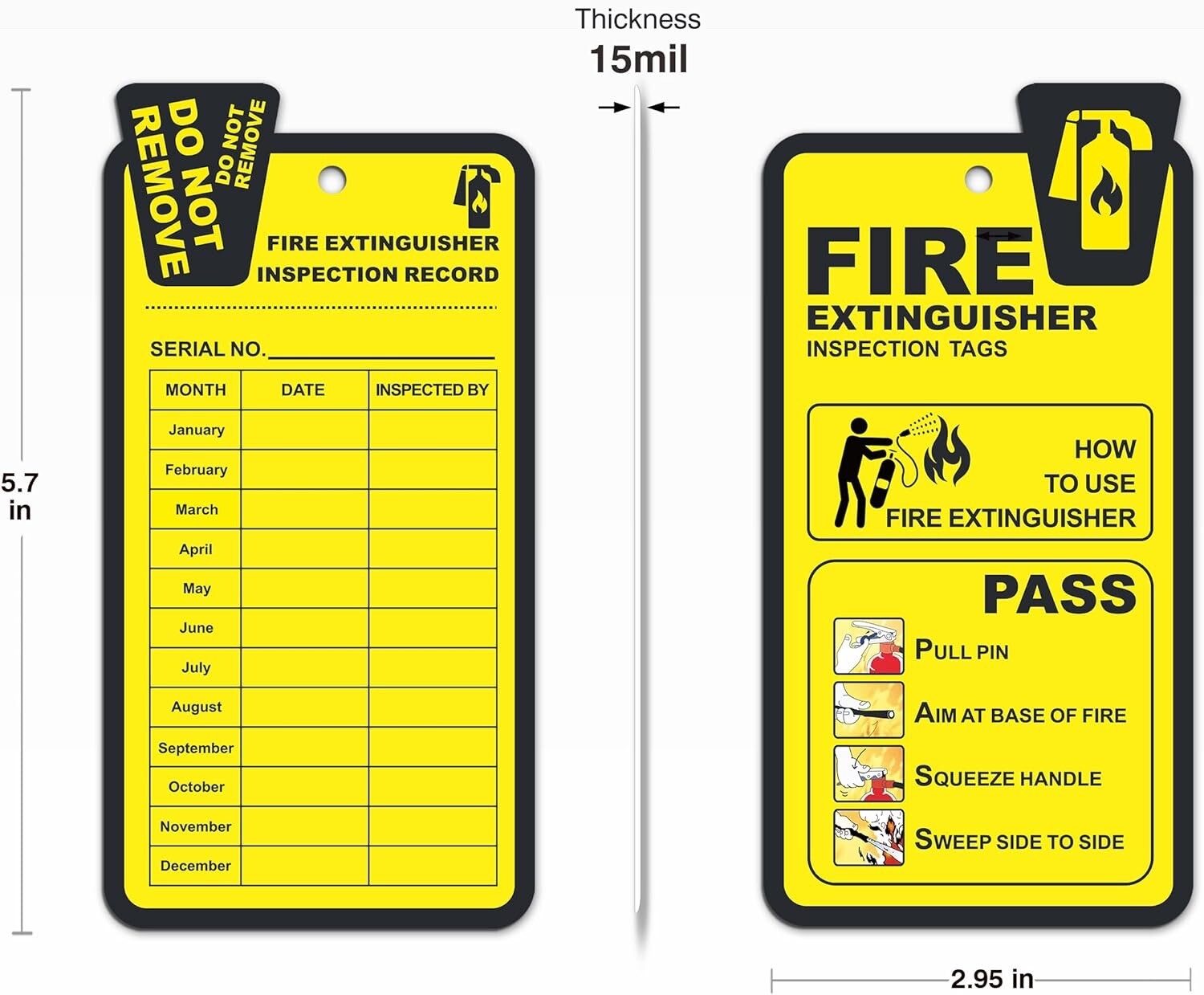 🔥🧯1-6″x 3″ OSHA Fire Extinguisher Inspection Tags DOUBLE SIDED W/ZIP-TIES