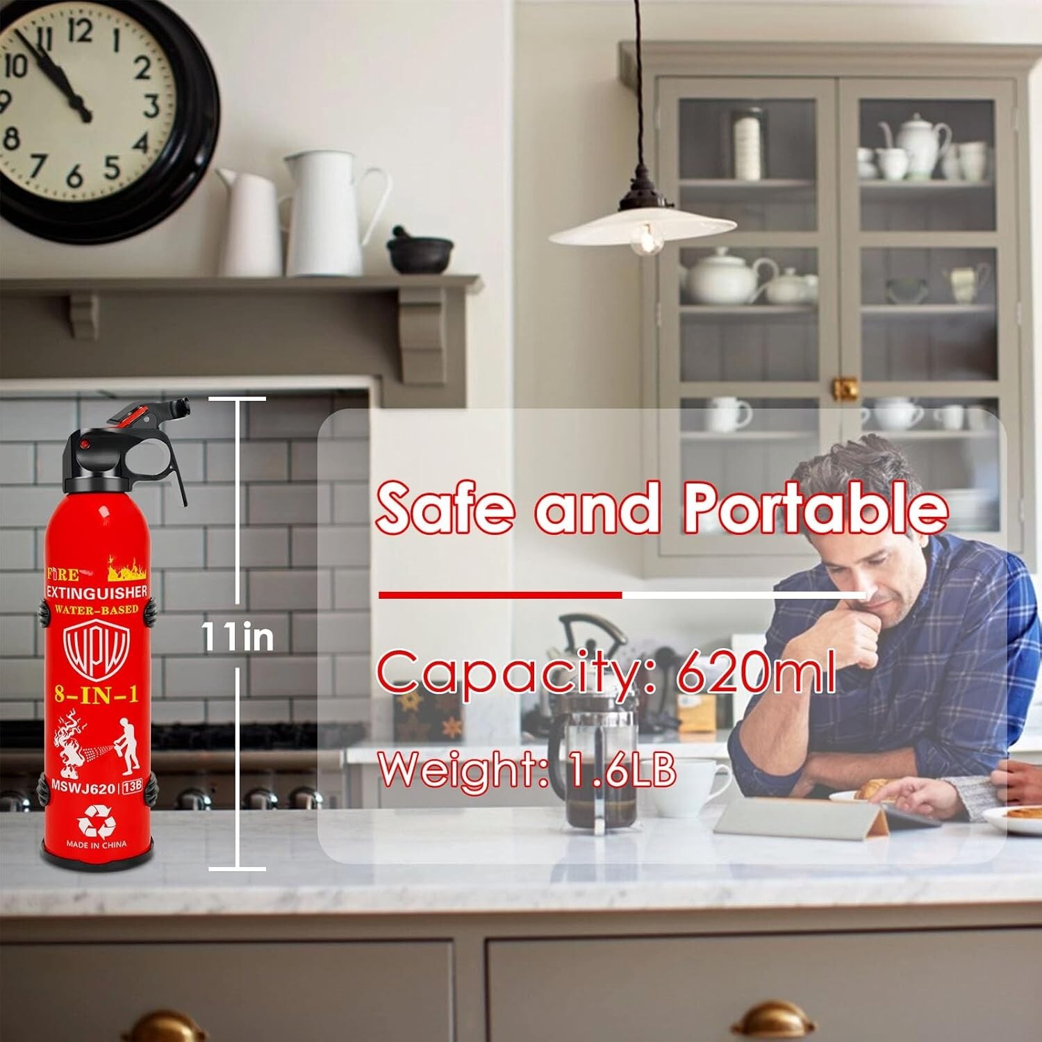 4 Pack Car Fire Extinguisher with Bracket 620ml, 8 in 1 Fire Extinguishers
