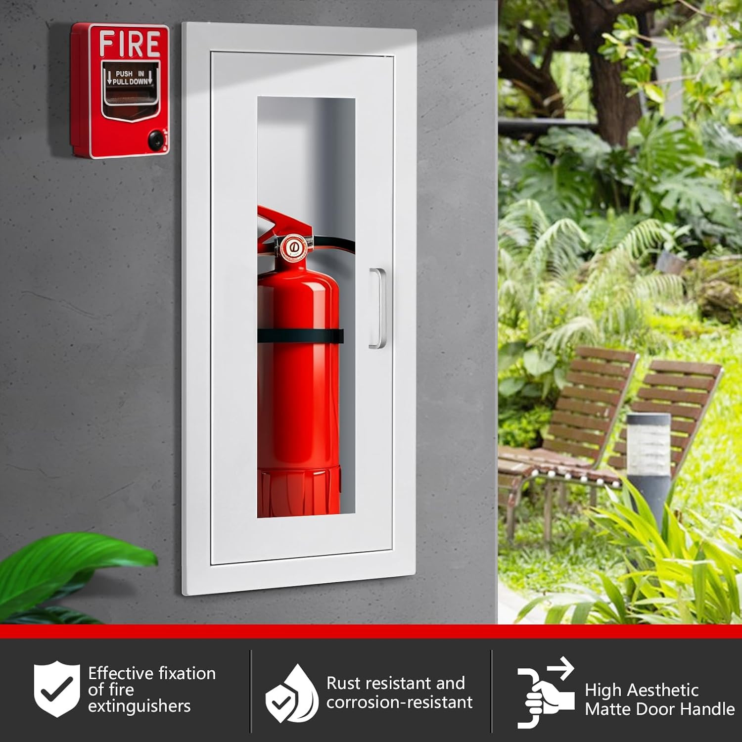 Semi Recessed Fire Extinguisher Cabinet for 5-12 Pounds Extinguisher, White Stee