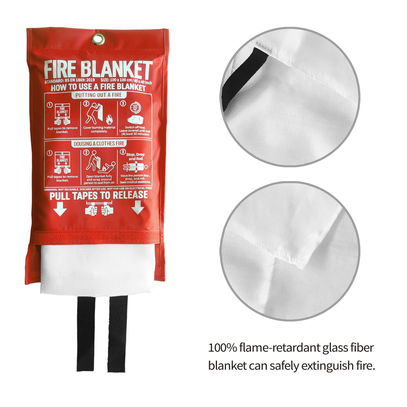 KingtooSize Fire Blanket for Kitchen and Home, 40″ x 40″, Fiberglass Emergenc…