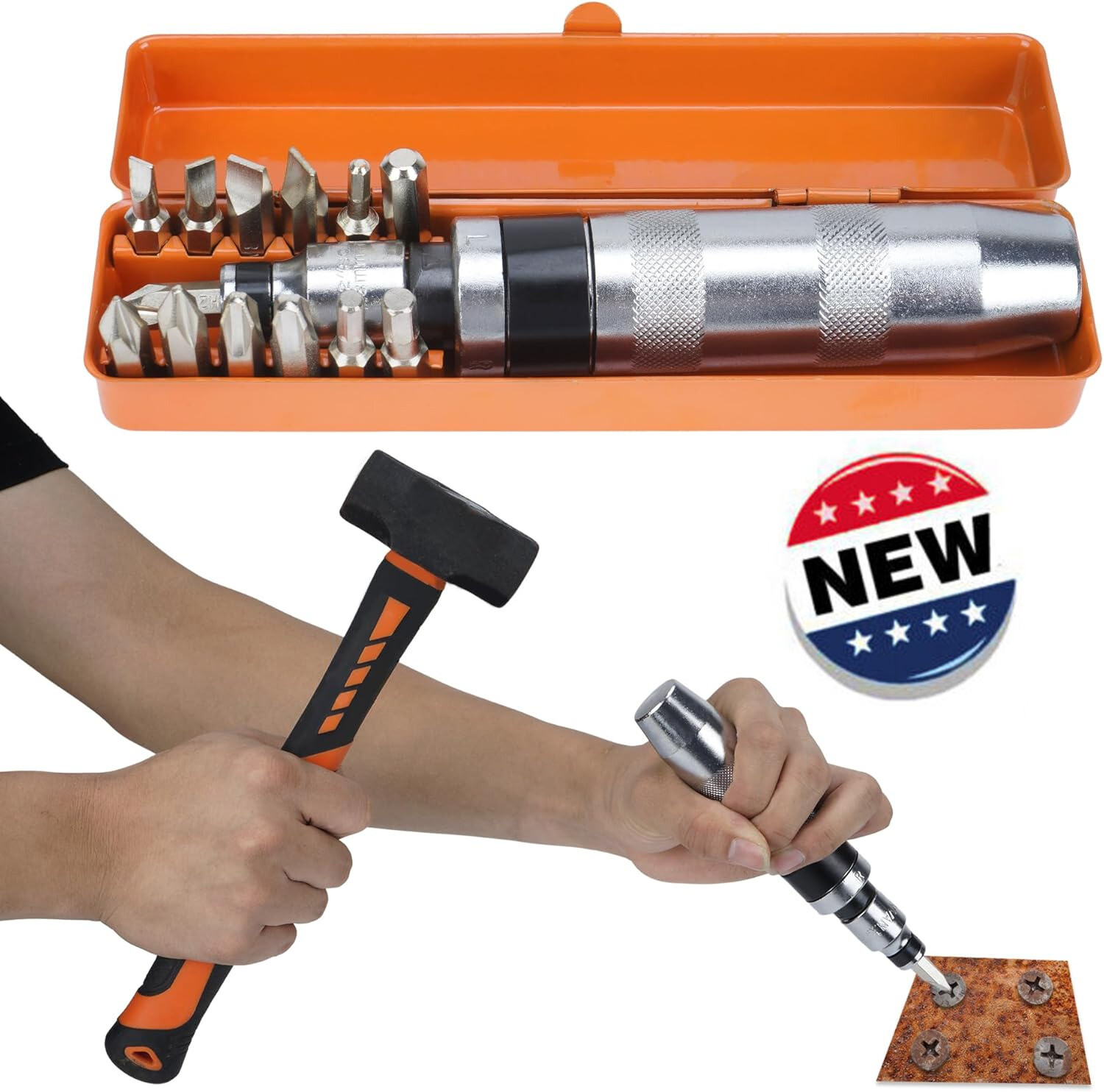 1/2″ Impact Screwdriver, Manual Reversible Impact Driver Set with 13 Piece Hand