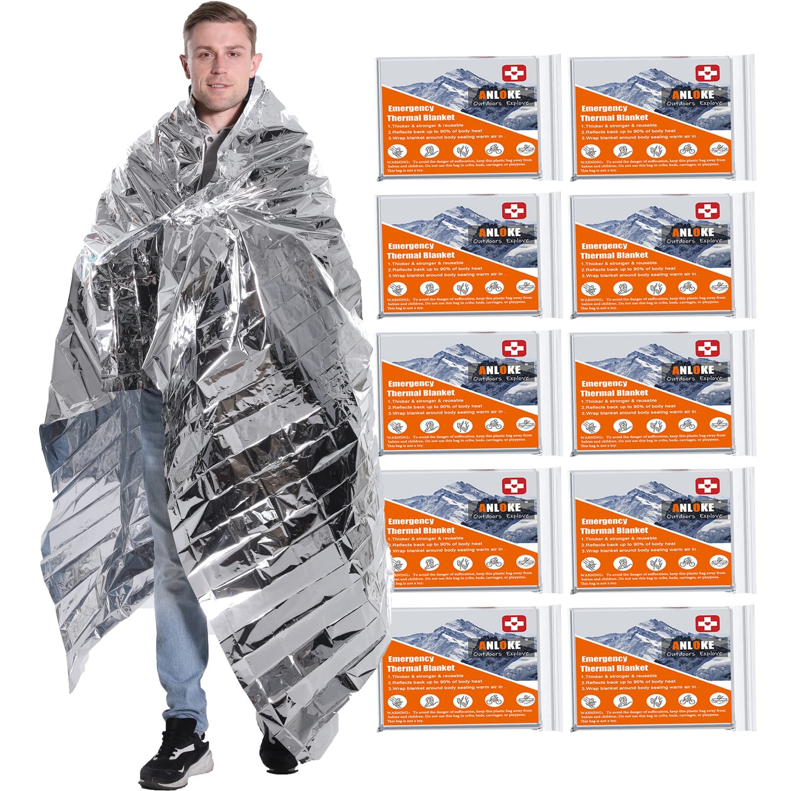 Blankets Mylar Thermal Blanket,(10 Pack) of Gigantic Space Blanket 84 * 64 in…