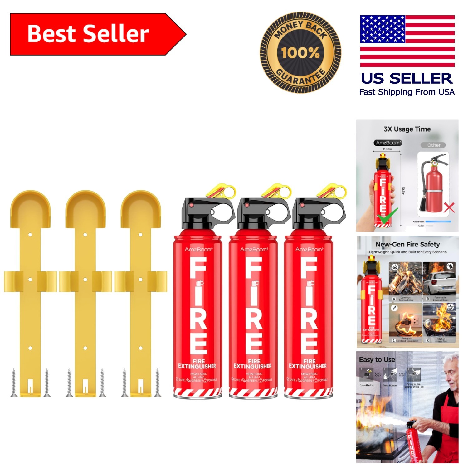 Compact 3 Pack Fire Extinguishers for Home, Car & Boat – Eco-Friendly Safety