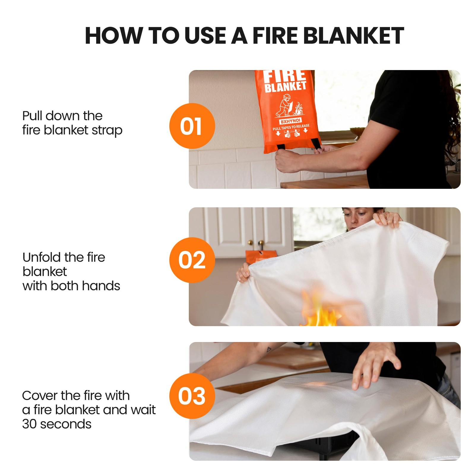 Fire Blanket 4 Pack 40″x40″, Essential Fire Safety Blanket for Kitchen Home G…