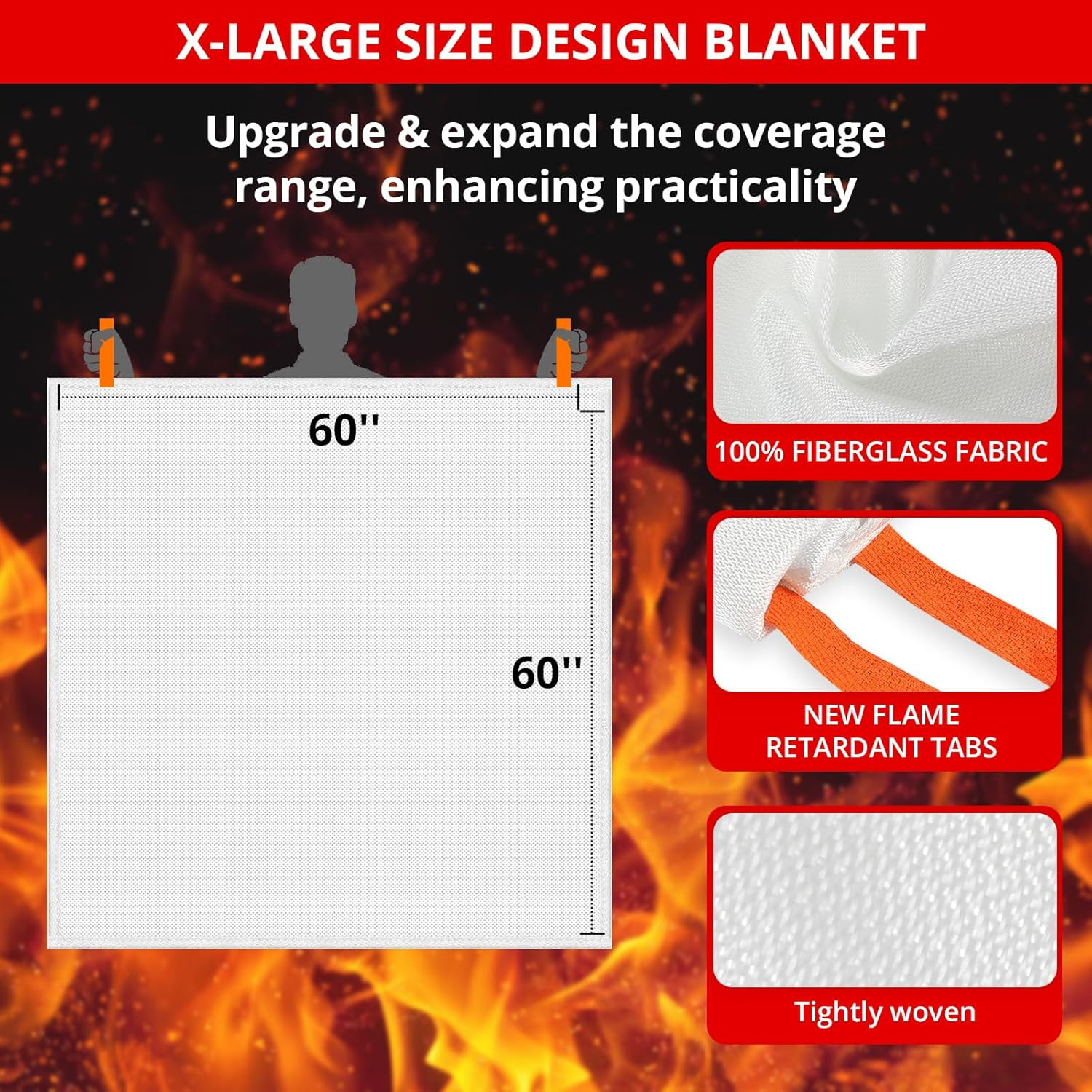 X-Large 4 Pack Fire Blankets 60″x60″ – Flame Retardant for Home & Camping Safety