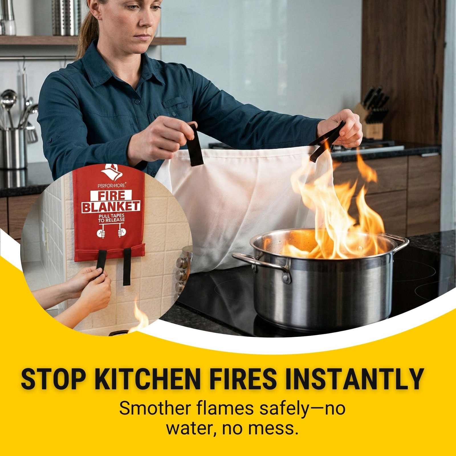 3-Pack Fire Blankets 40″ x 40″ Emergency Flame-Resistant Fire Suppression Bla…