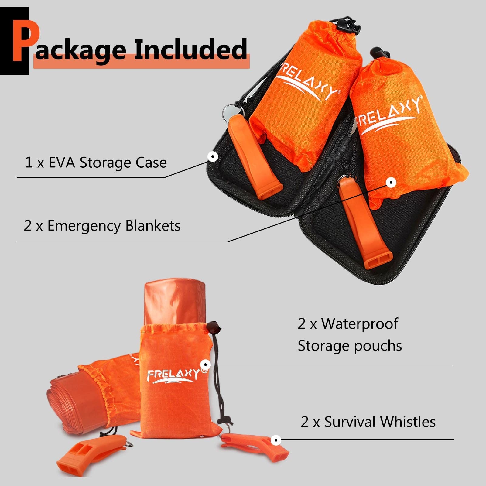 Emergency Blanket 2-Pack, Extra-Thick Large Space Blankets with Whistles & Pouch