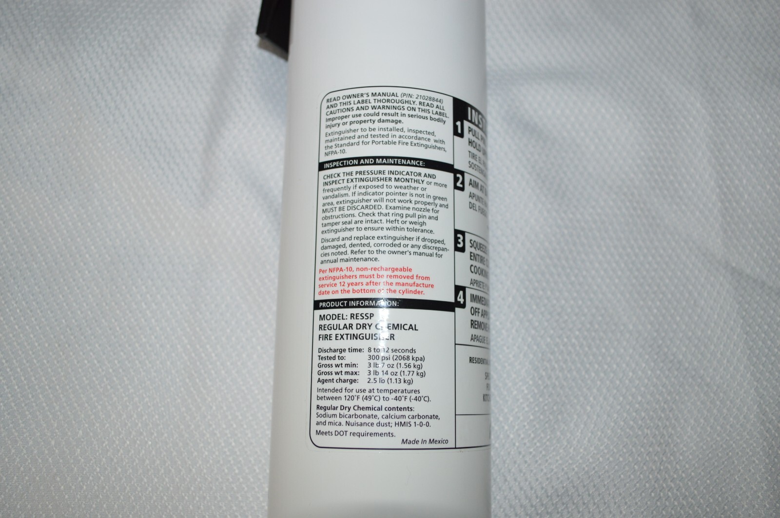 KIDDE ~ KITCHEN FIRE EXTINGUISHER ~ EASY MOUNT BRACKET ~ RESSP ~ DRY CHEMICAL