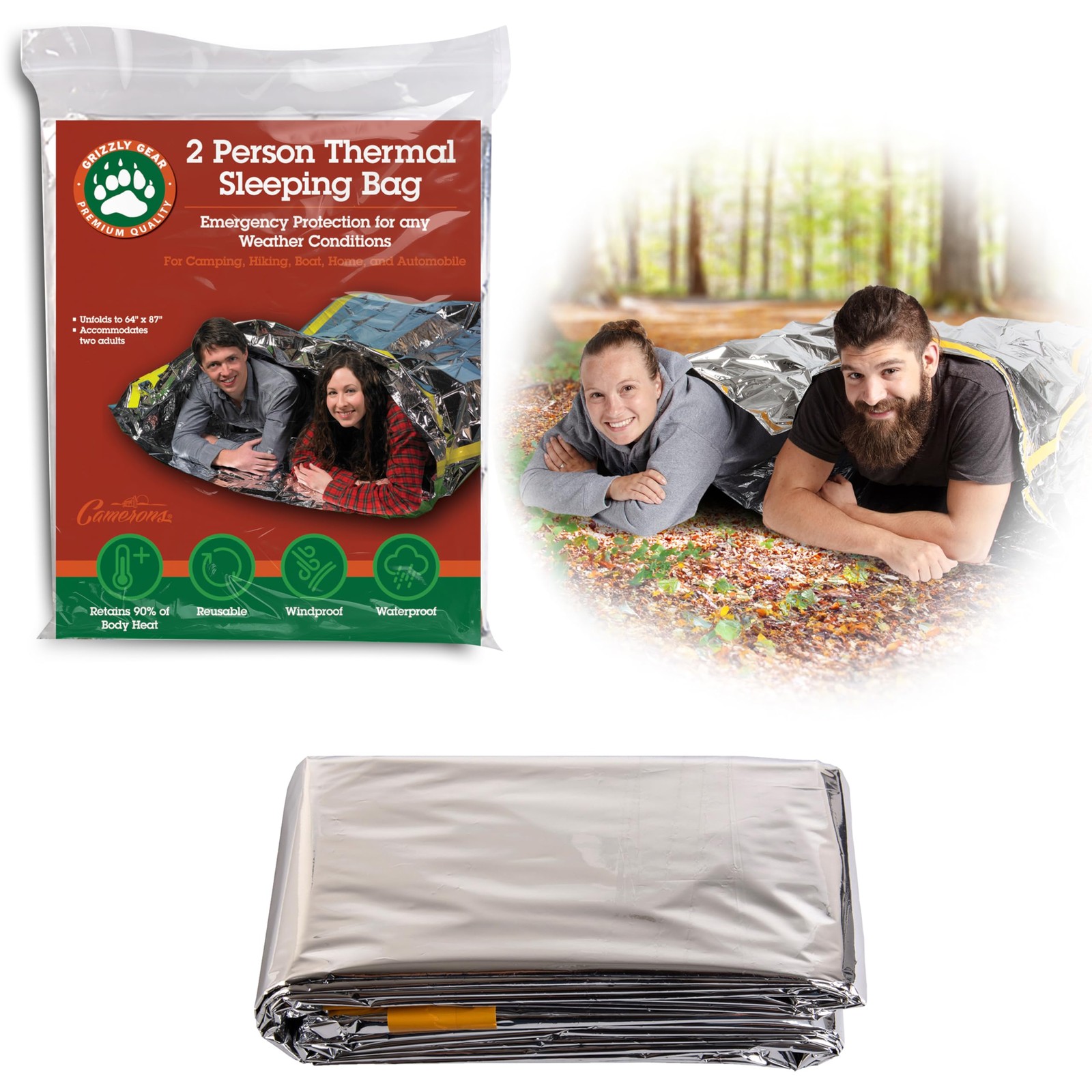 Emergency Thermal Mylar 2 Person Sleeping Bags- 1 Pack -Ultra Compact for Cam…