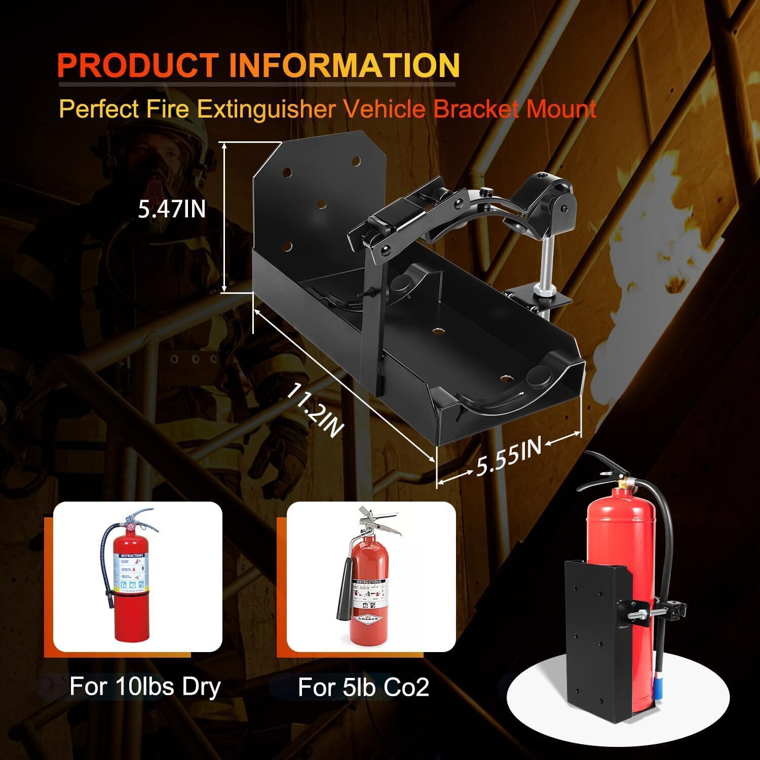 Heavy Duty 10/5 LB Dry Fire Extinguisher Vehicle Bracket Universal 809 5.25″ dia