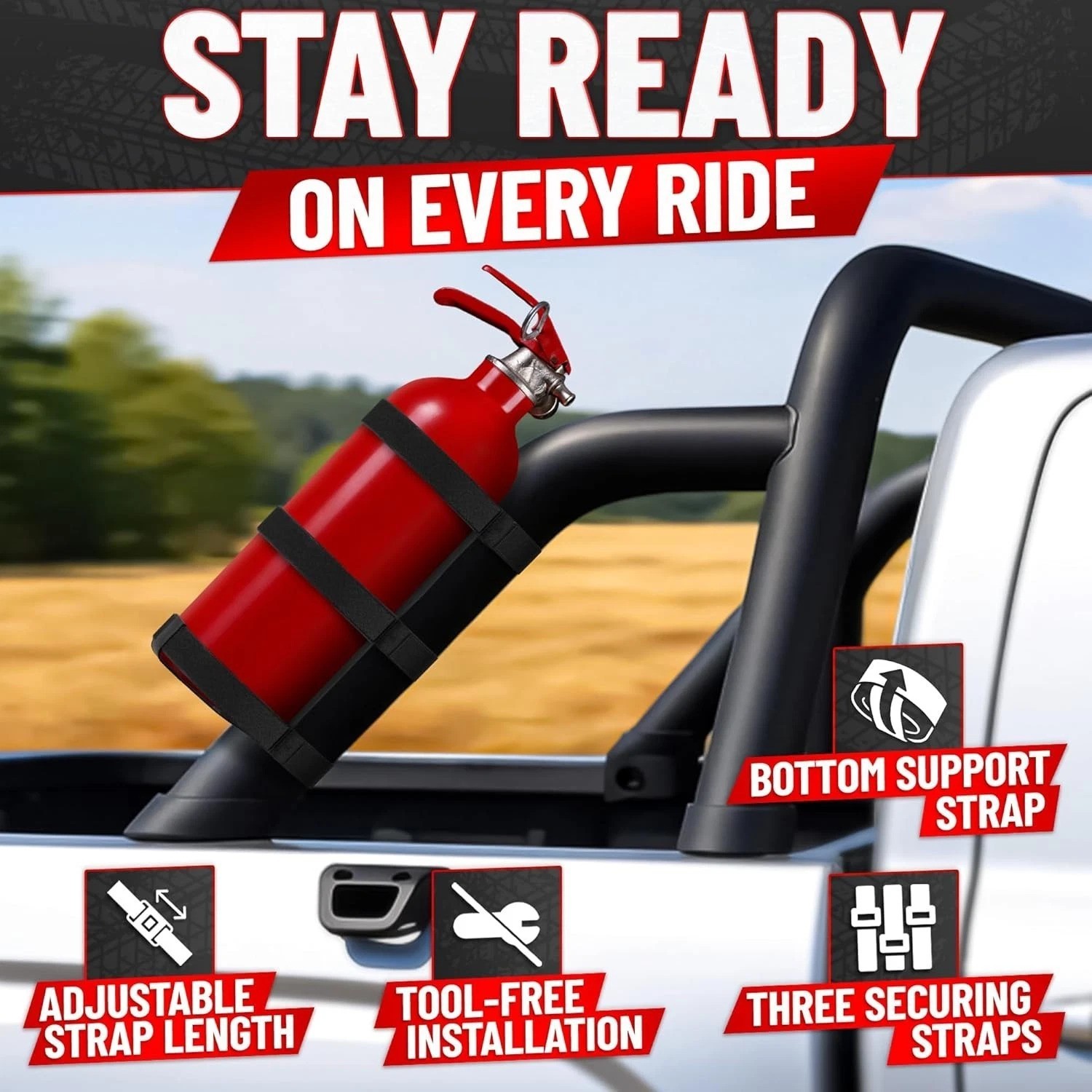 Patriotic Fire Extinguisher Mount with Quick Release for UTV & Off-Road Use