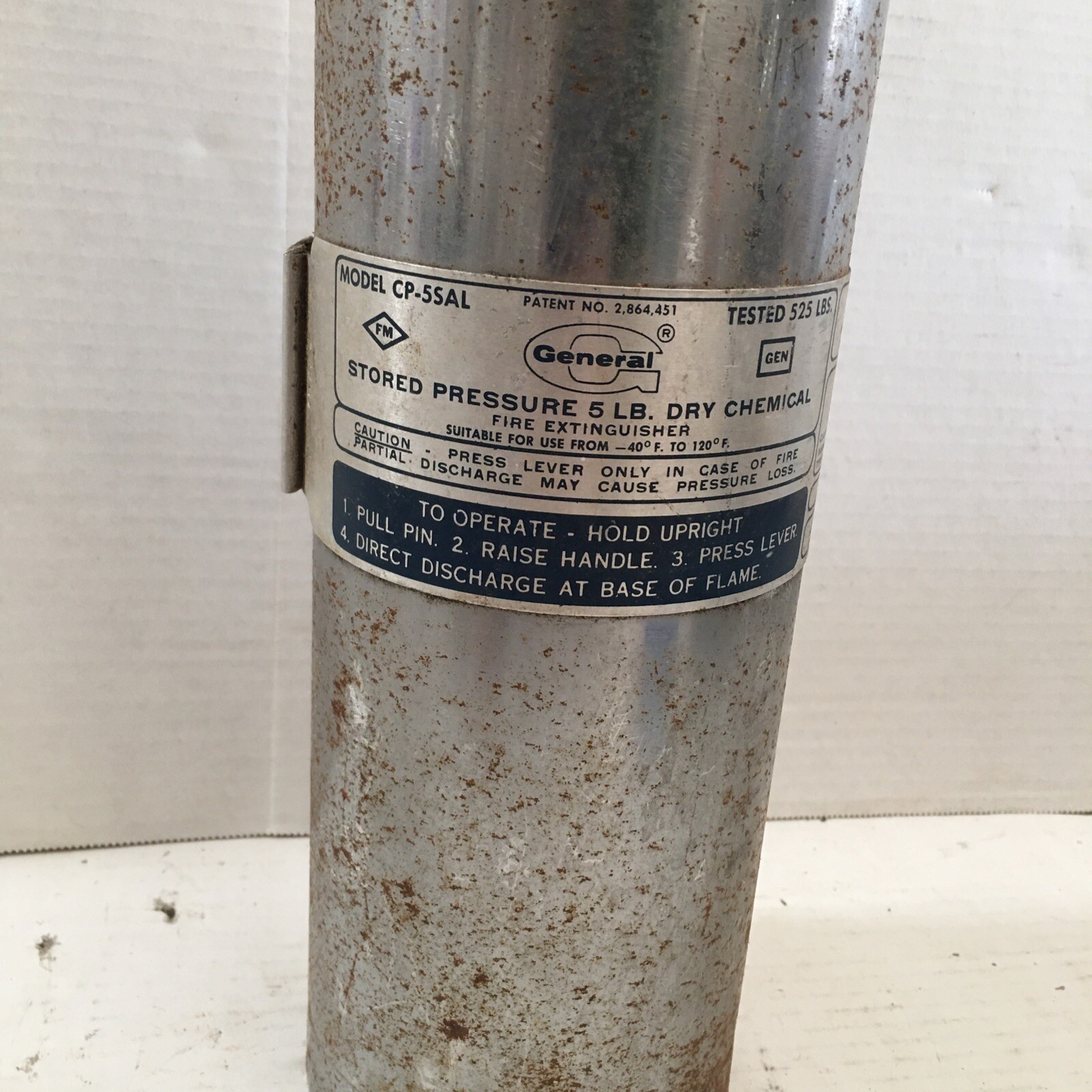 Empty VINTAGE General Solar Line Model CP-5SAL Fire Extinguisher. 5LB Chrome