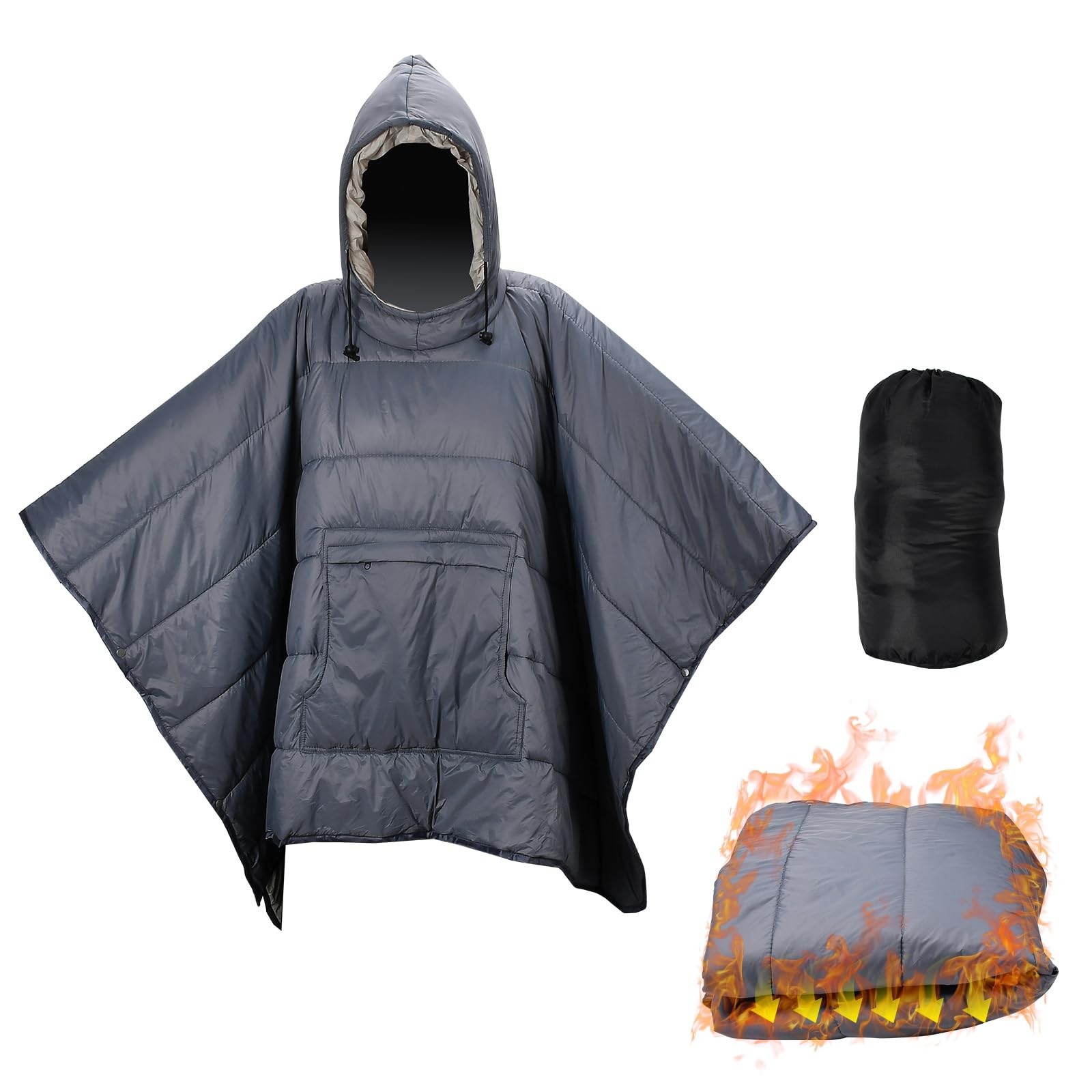 Outdoor Camping Blanket, 79” x 54” Winter Poncho Coat Warmth Small Quilt Bl…