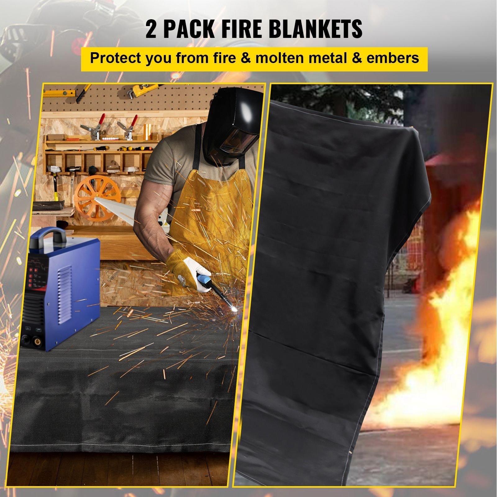 6’x10′ Fiberglass Fire Blanket 1022°F, 2-Pack w/ 8 Brass Grommets
