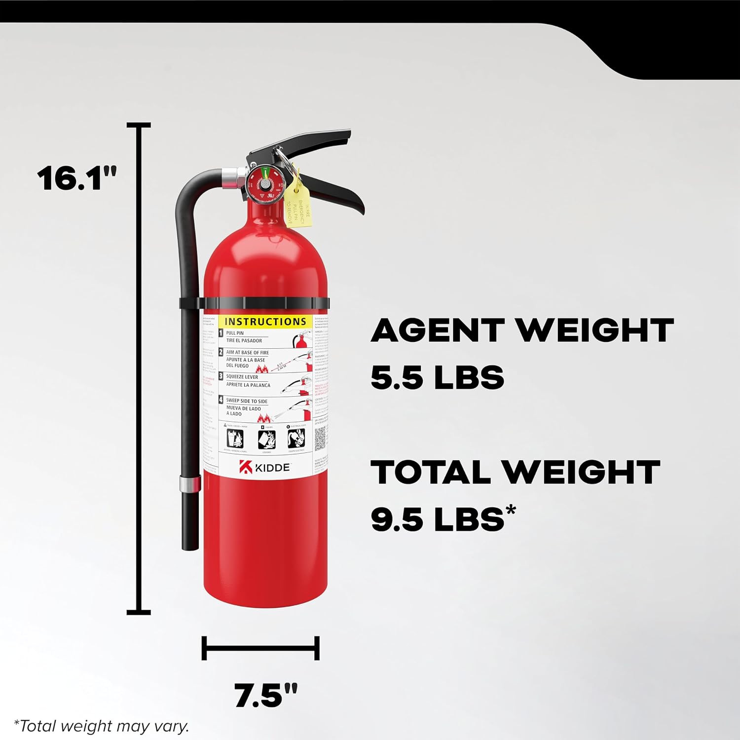 Kidde Pro 340 Commercial Fire Extinguisher, 3A:40-B:C, PRO-5MP-1 | Rechargeable