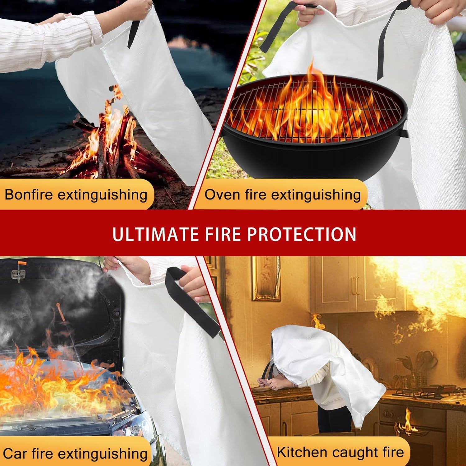 stykontin Fire Blanket, 4 Pack Fiberglass Fire Retardant Blankets, 40×40 inch
