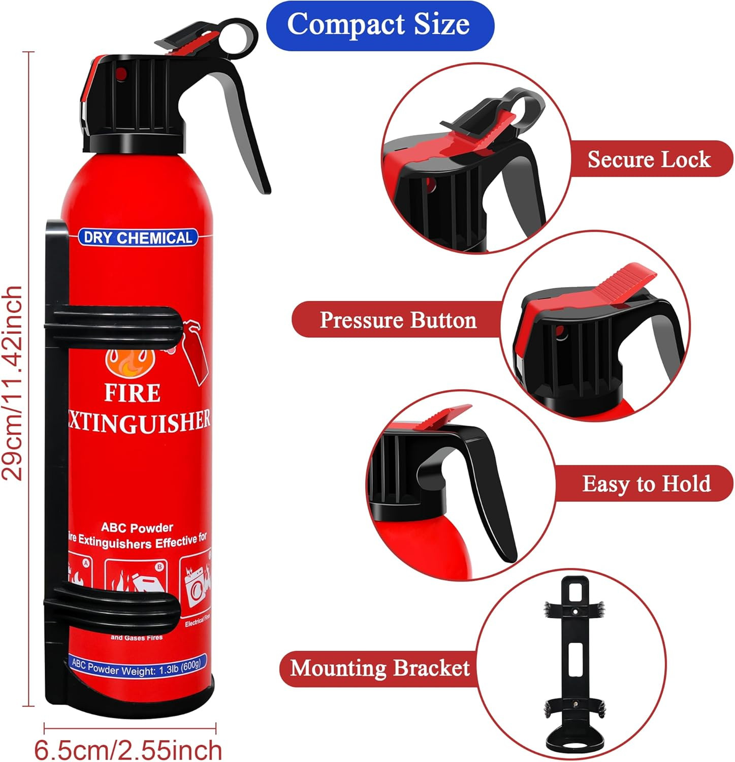 6 Pack ABC Dry Chemical Fire Extinguishers, Portable Dry Powder Fast-Acting Fire