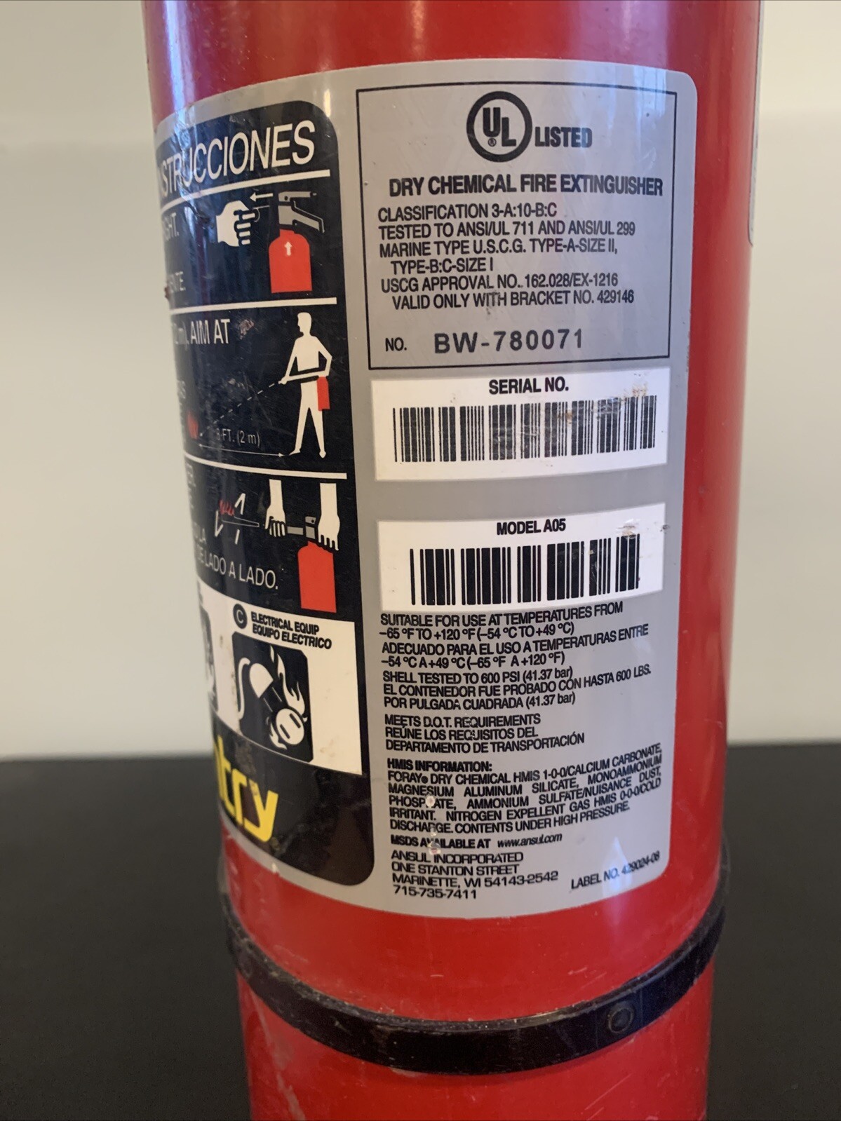 ANSUL SENTRY DRY CHEMICAL FIRE EXTINGUISHER Its Full 2022 Test Tag