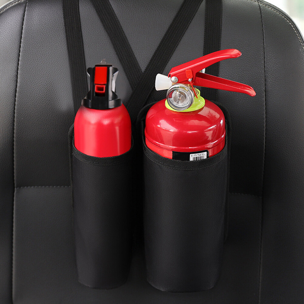 Car Fire Extinguisher Bag Seat Back Mount Adhesive Pad Fixing Buckle Strap