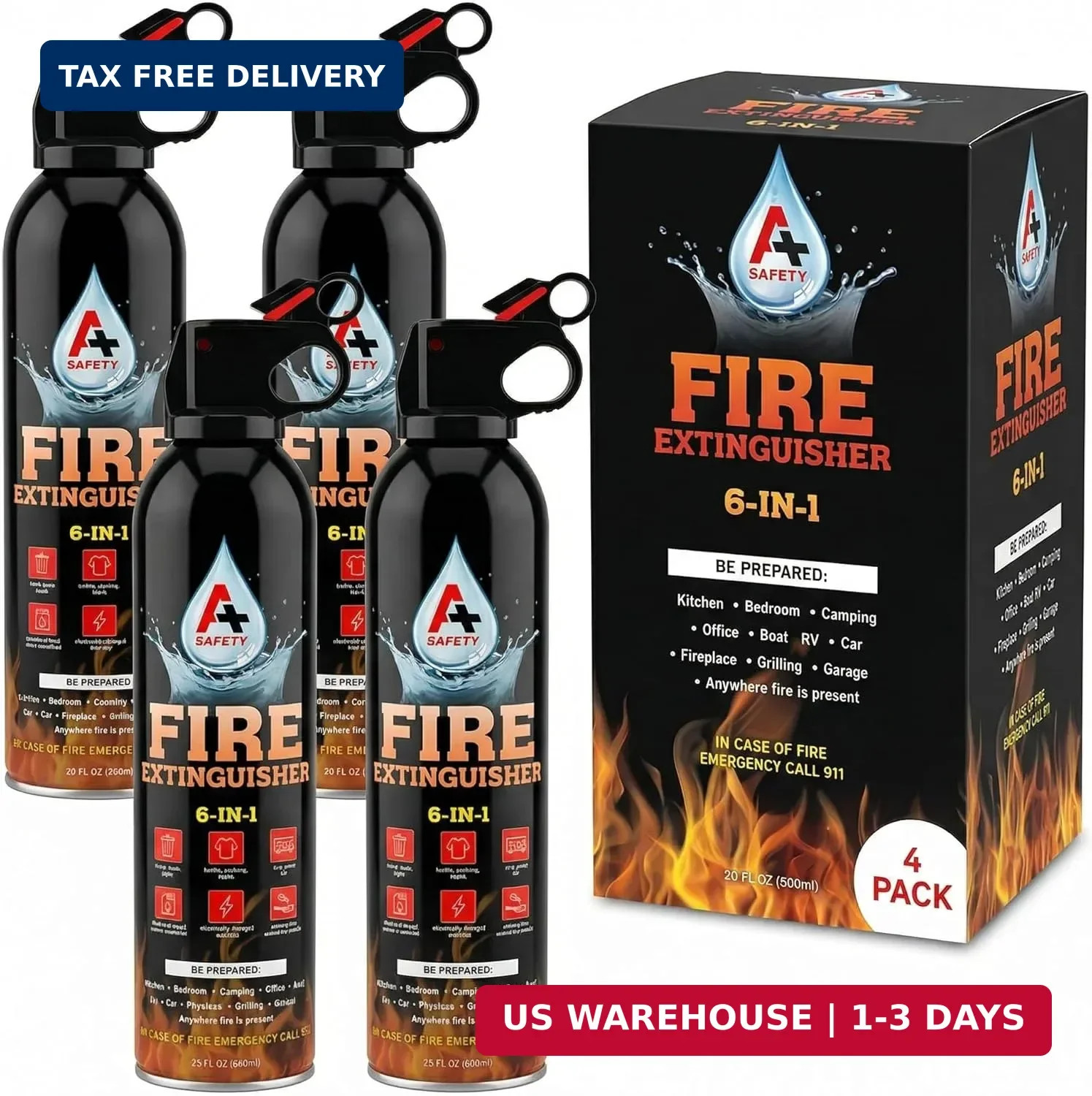 Emergency Fire Extinguisher (2-Pack) – Portable & Compact for Home, Car, Kitchen