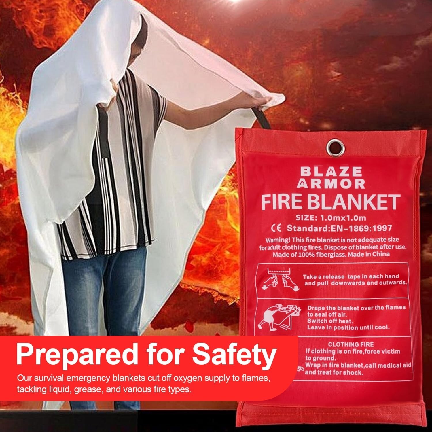 Blaze Armor Fire Blanket, Fire Suppression Blanket for Home, Fire Retardant