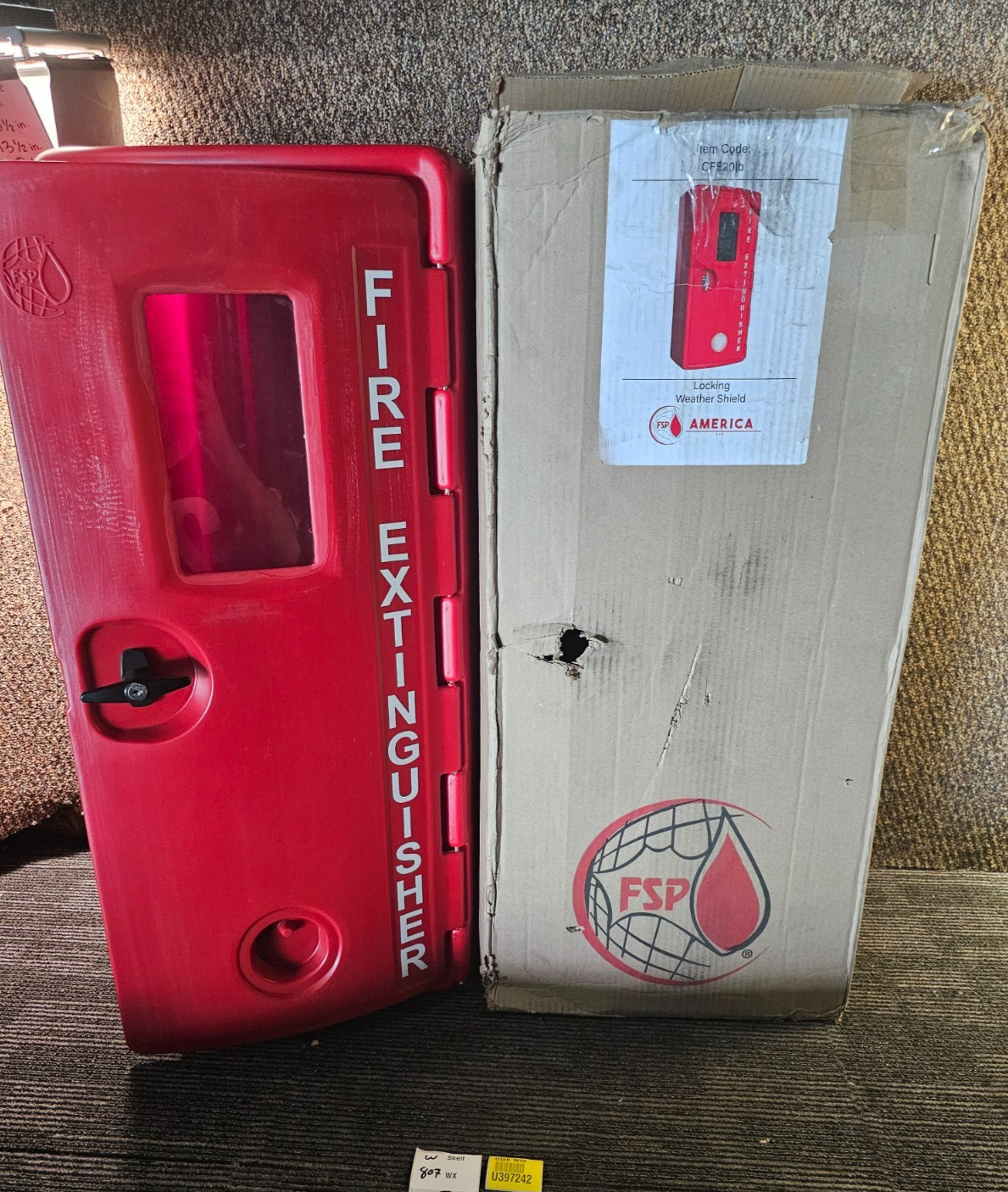 FSP CFE20lb Red 20 lb. Heavy Duty Plastic Fire Extinguisher Cabinet with Lock