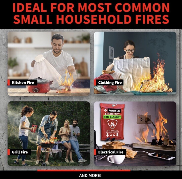2 PACK PROTECT LIFE FIRE BLANKET, FIRE SUPPRESSION BLANKET FOR HOME FIRE RETARD