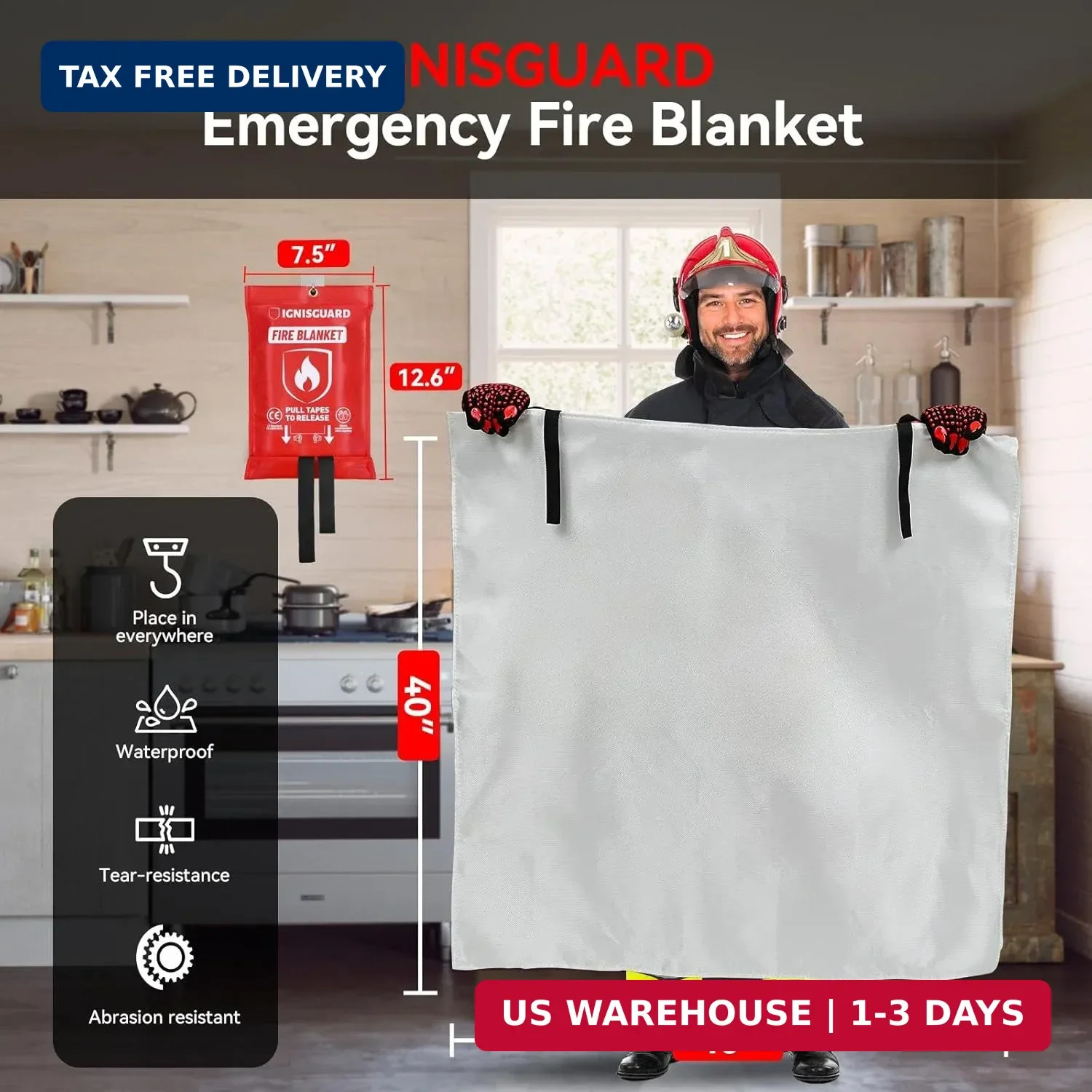 Emergency Fire Blanket for Home and Kitchen, 1-Pack 40″x40″ Fiberglass Fire Supp