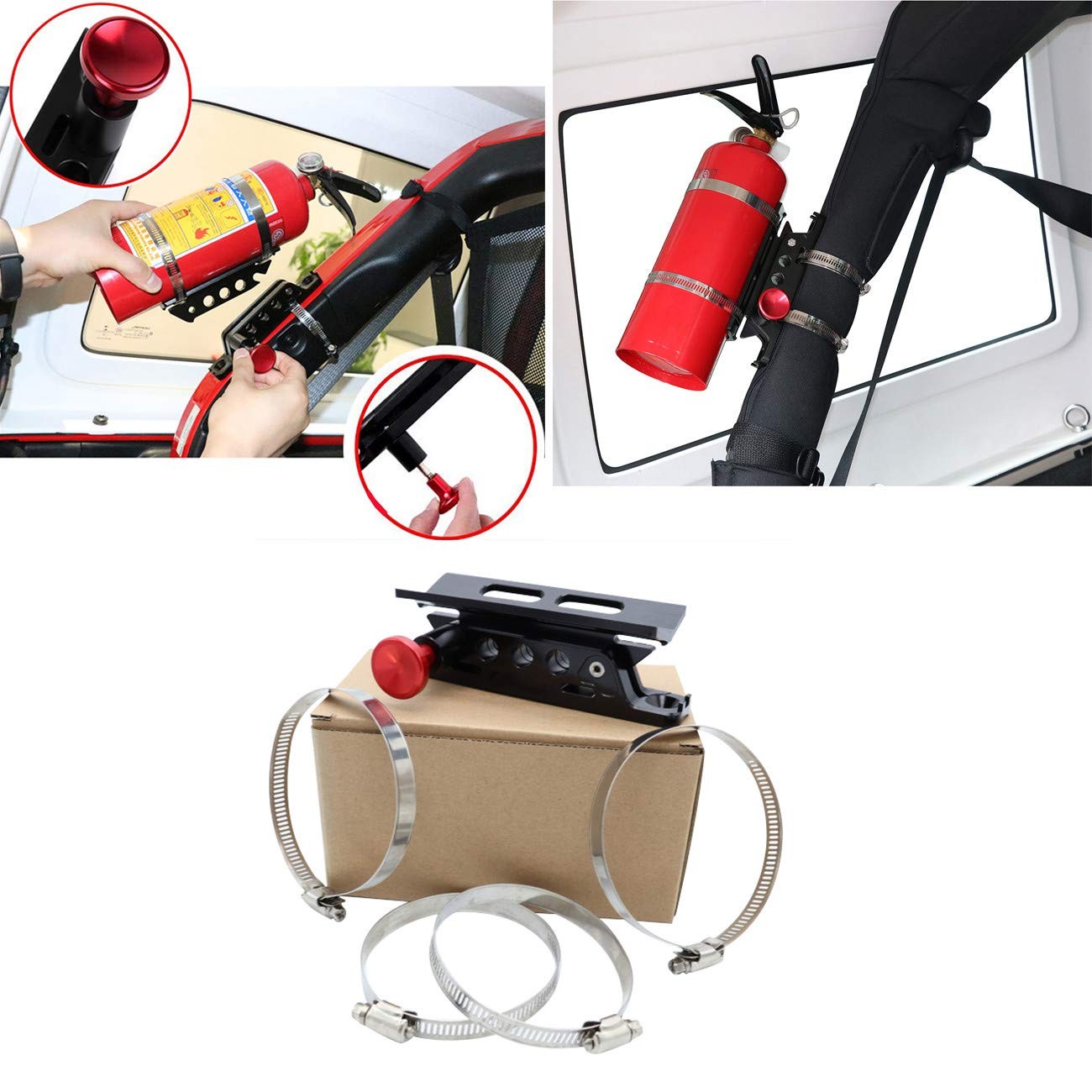 Quick Release Adjustable Aluminum Roll Bar Fire Extinguisher Holder Black