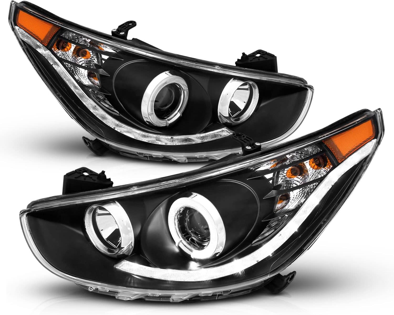 Black Projector Replacement Headlights LED Bar Halo Set for Hyundai Accent 4 Doo