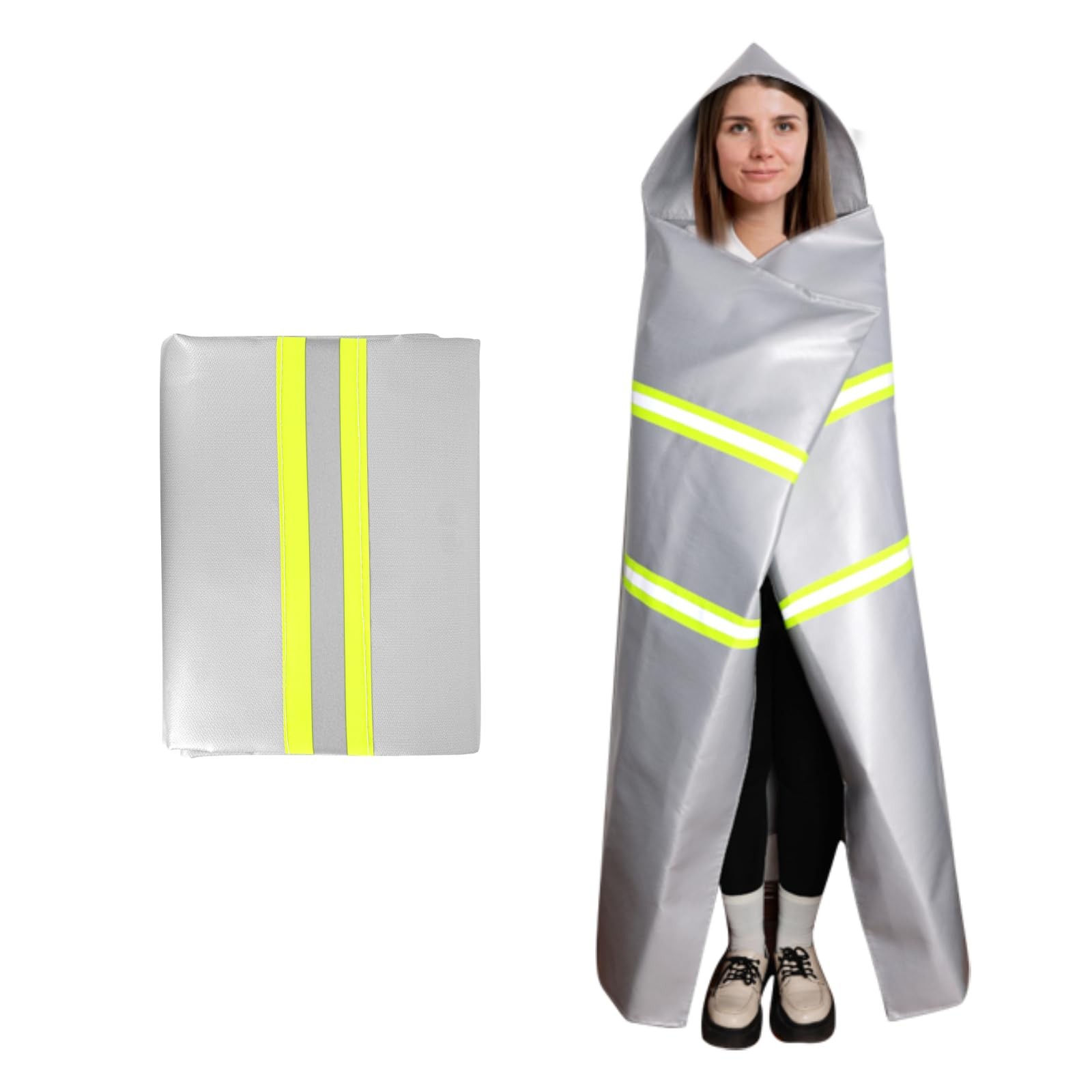Fireproof Cloak with Hood â€“ Silver Silicone Coated Fiberglass Fire Blanket, 5