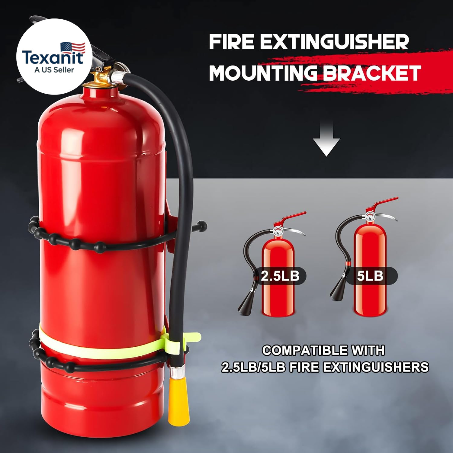 2 Pcs Fire Extinguisher Mount Bracket Adjustable, Supports up to 2.5 and 5Lb, He