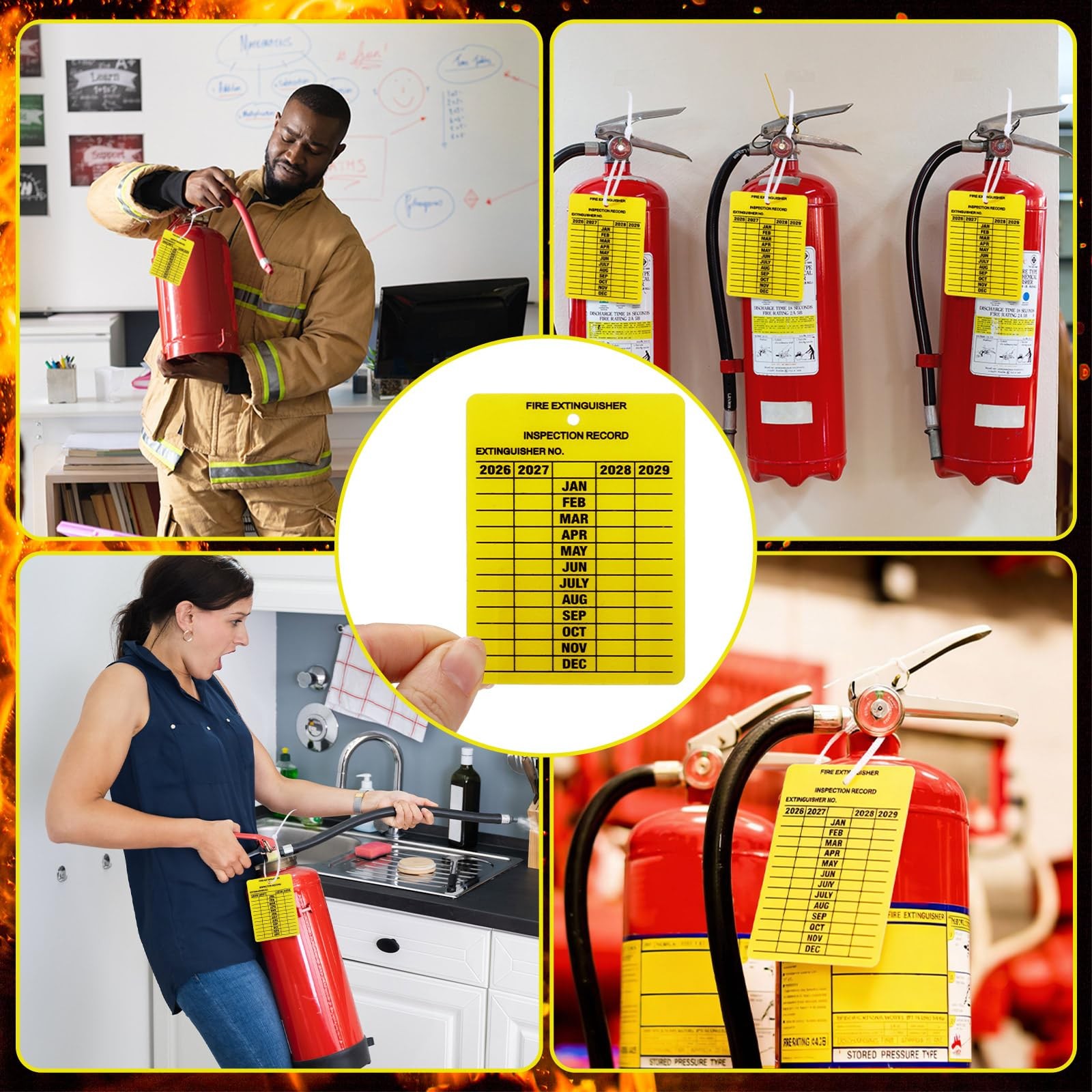 25 Pack Fire Extinguisher Tags Monthly Inspection Yellow Plastic 20262029 Dur…