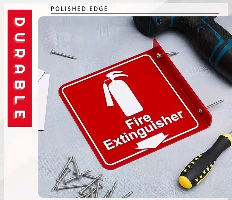 🎯(SET OF 2) 6″x6″ RIGID PLASTIC 90* ANGLE FIRE EXTINGUISHER ARROW SIGNS NEW