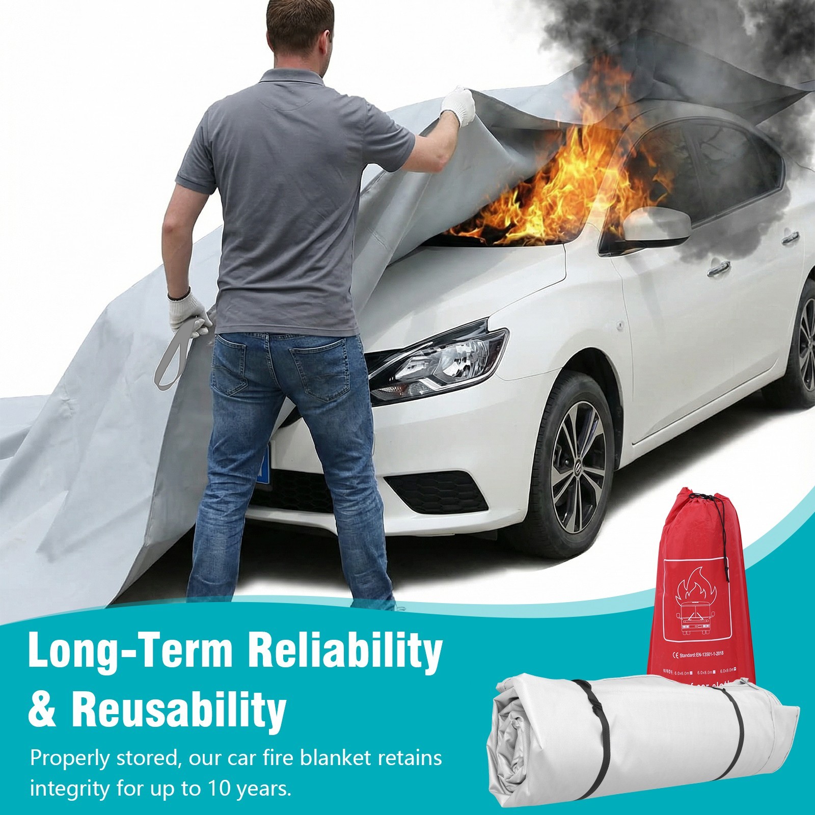 Large Car Fire Blanket, Emergency Fireproof Blankets, Fire Extinguisher Blanket