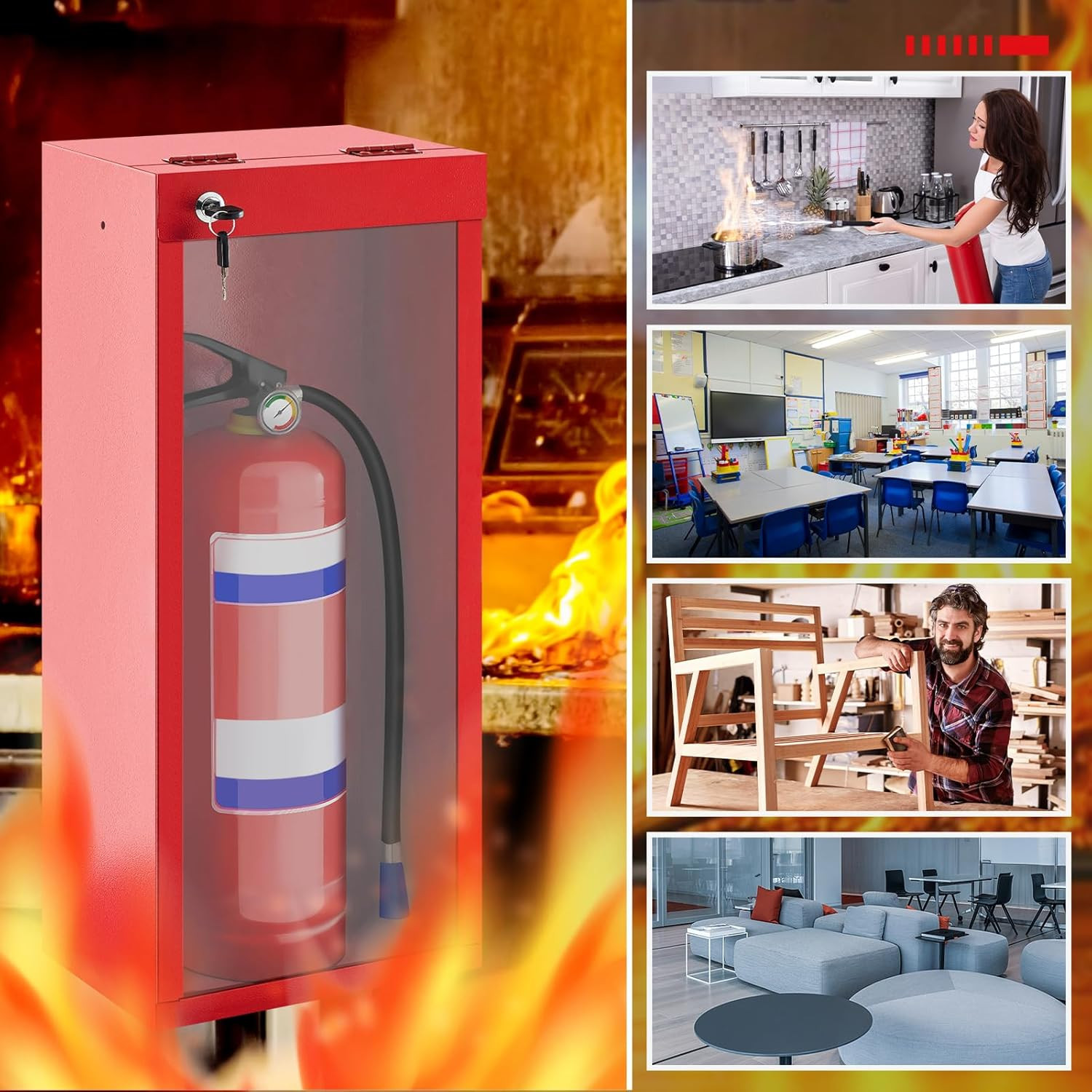 Heavy Duty Red Fire Extinguisher Cabinet – 2 Pack, Wall & Surface Mount