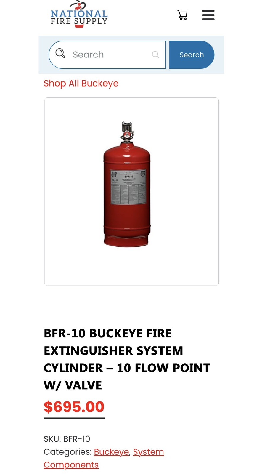 New BFR-10 Buckeye Fire Extinguisher Kitchen Mister System 10 Flow Point bfr