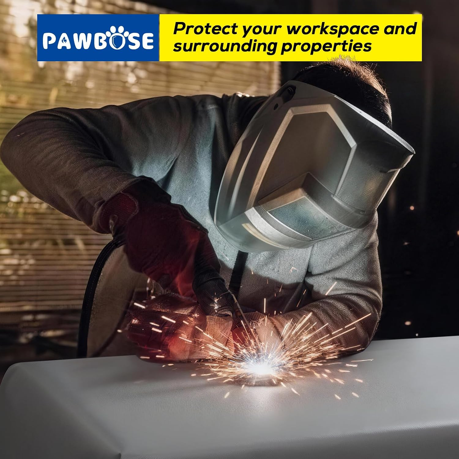 PAWBOSE 4x6ft Welding Blanket, Silicone Coated Fiberglass Fire Blanket for Weldi