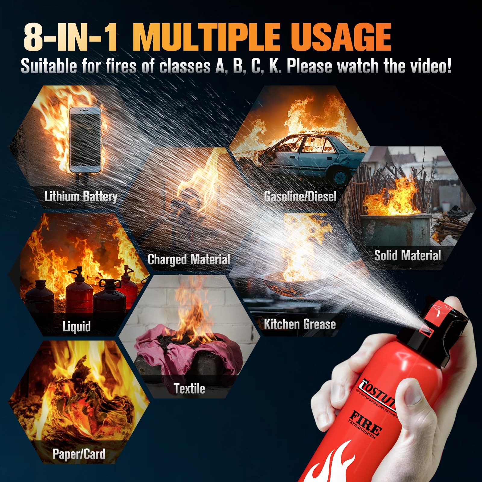 Upgraded 8-IN-1 Fire Extinguisher for Home Vehicle Car Kitchen Boat, Small Fi…