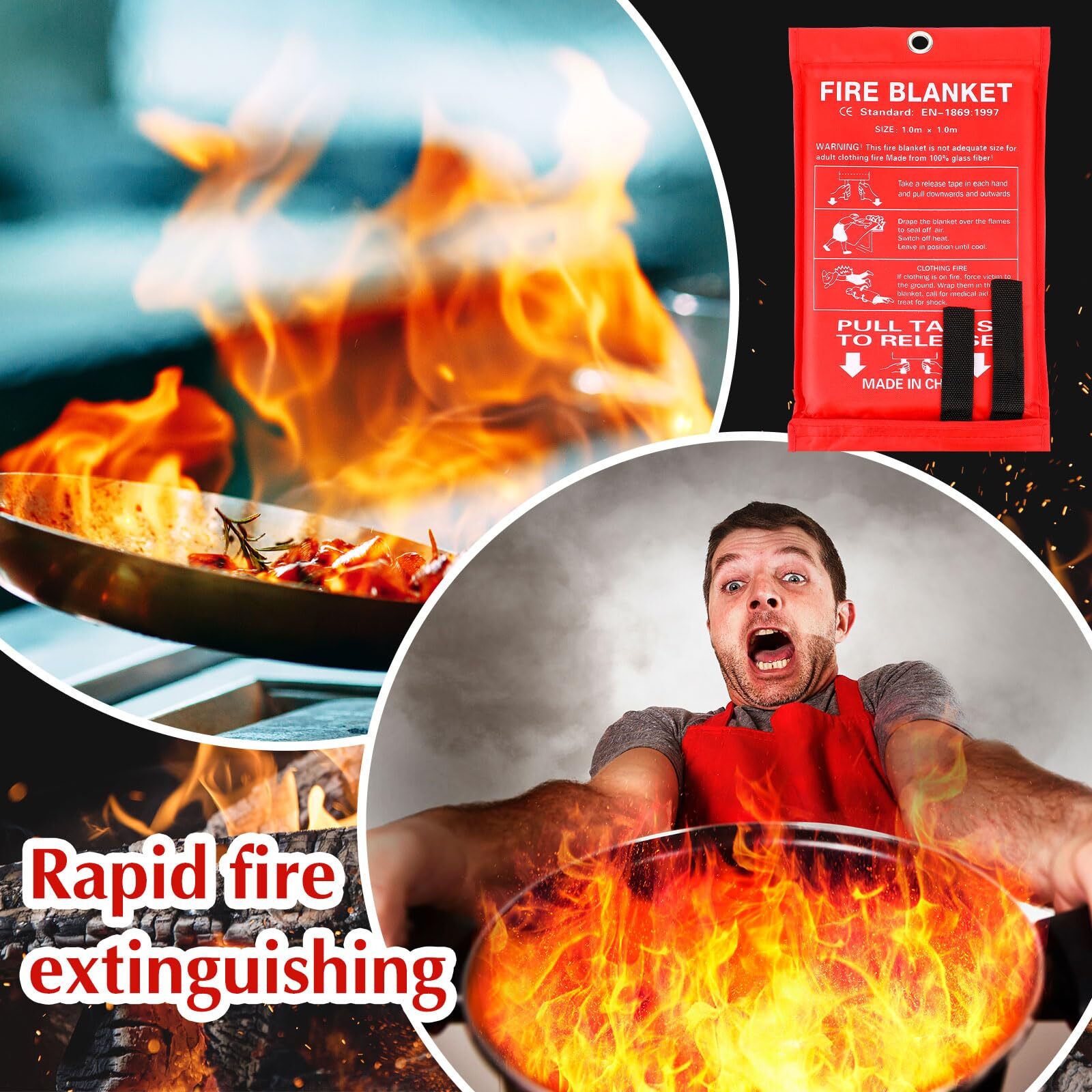 FIRE BLANKET Fiberglass Emergency Home Office Retardant Prepared 39”x39”,LARGE