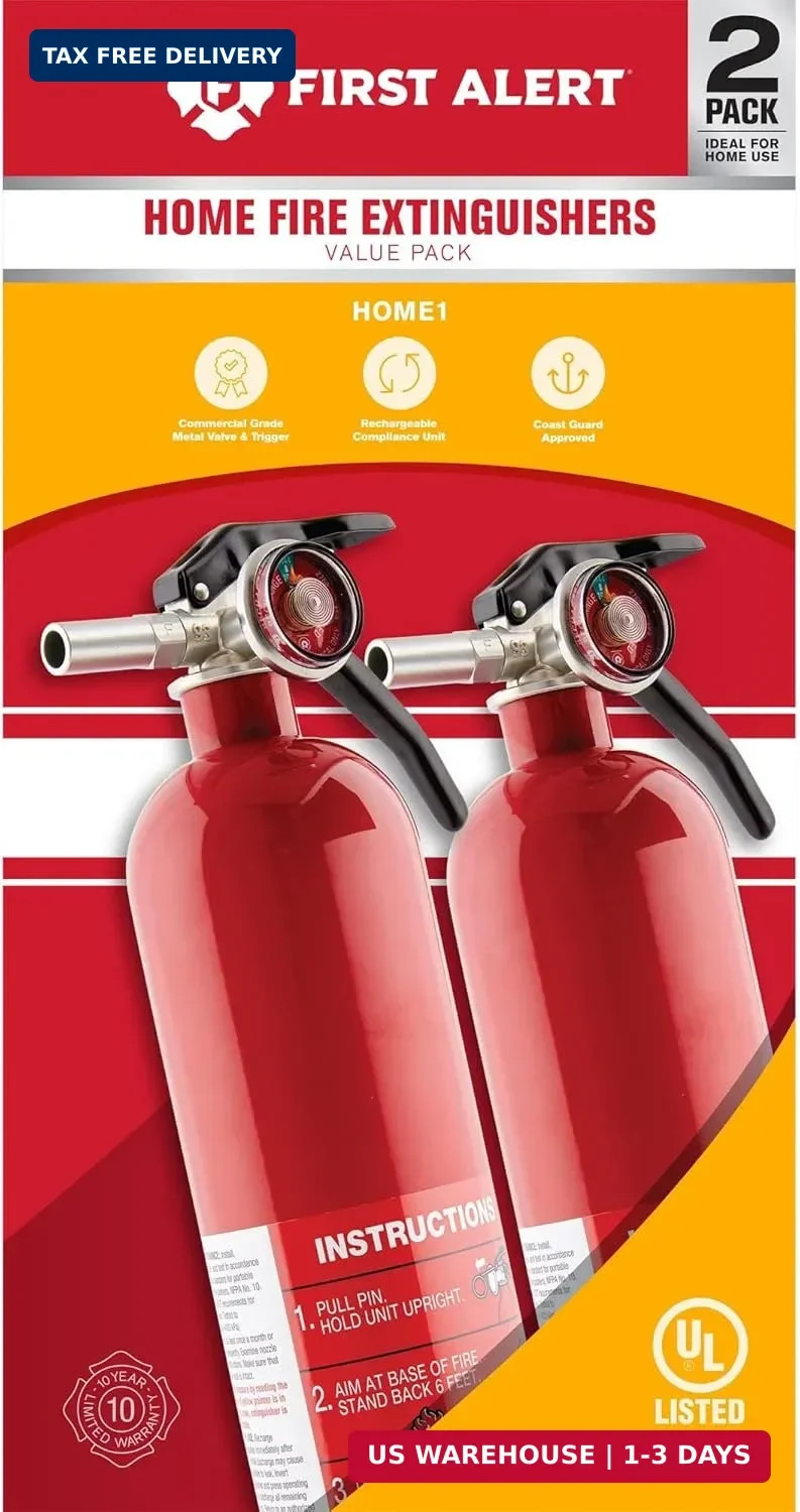 First Alert Home1-2, Standard Home Fire Extinguisher, Red, 2PACK
