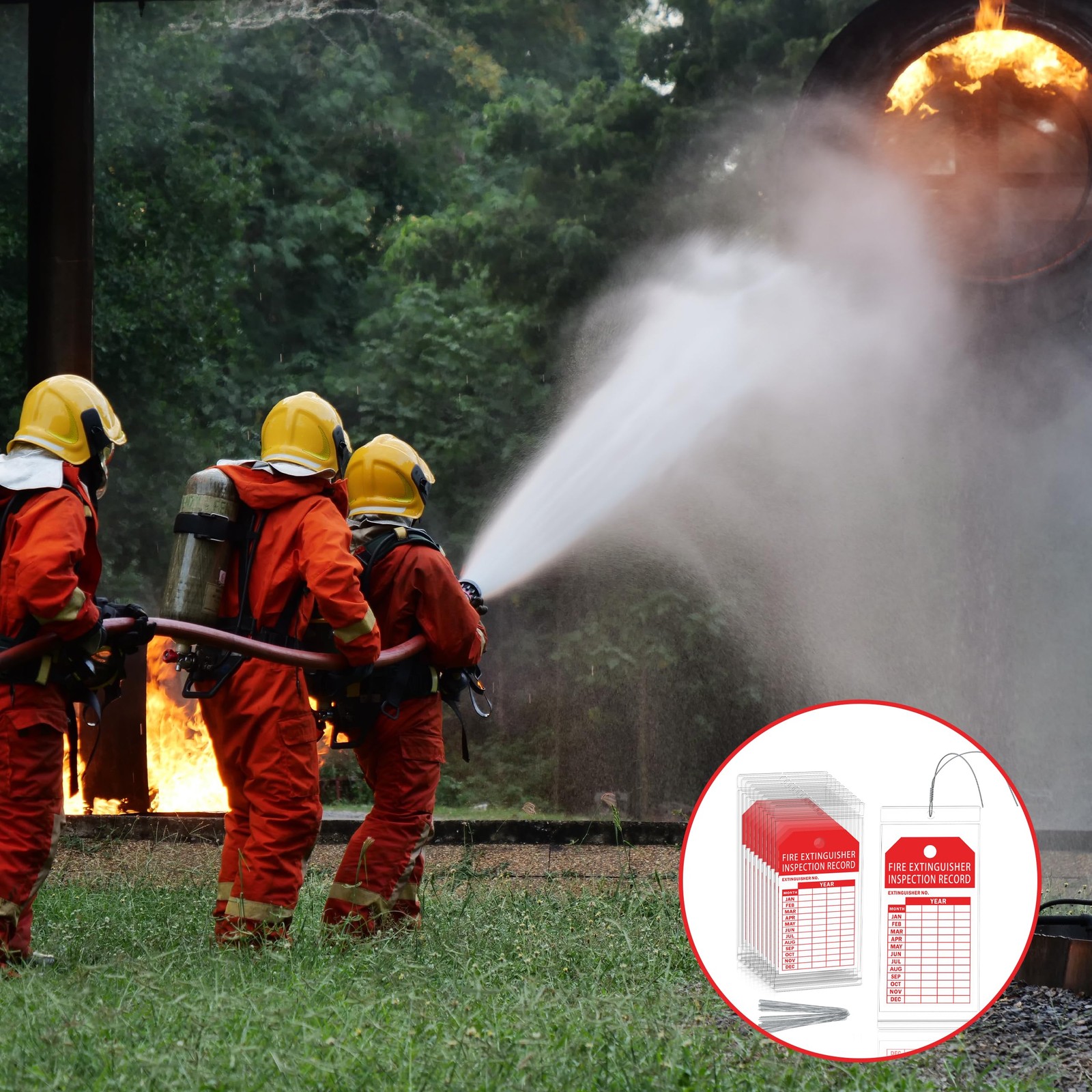 25 Fire Extinguisher Inspection Tag Plastic Cover 3.4 x 7.3 Inch Service Reco…
