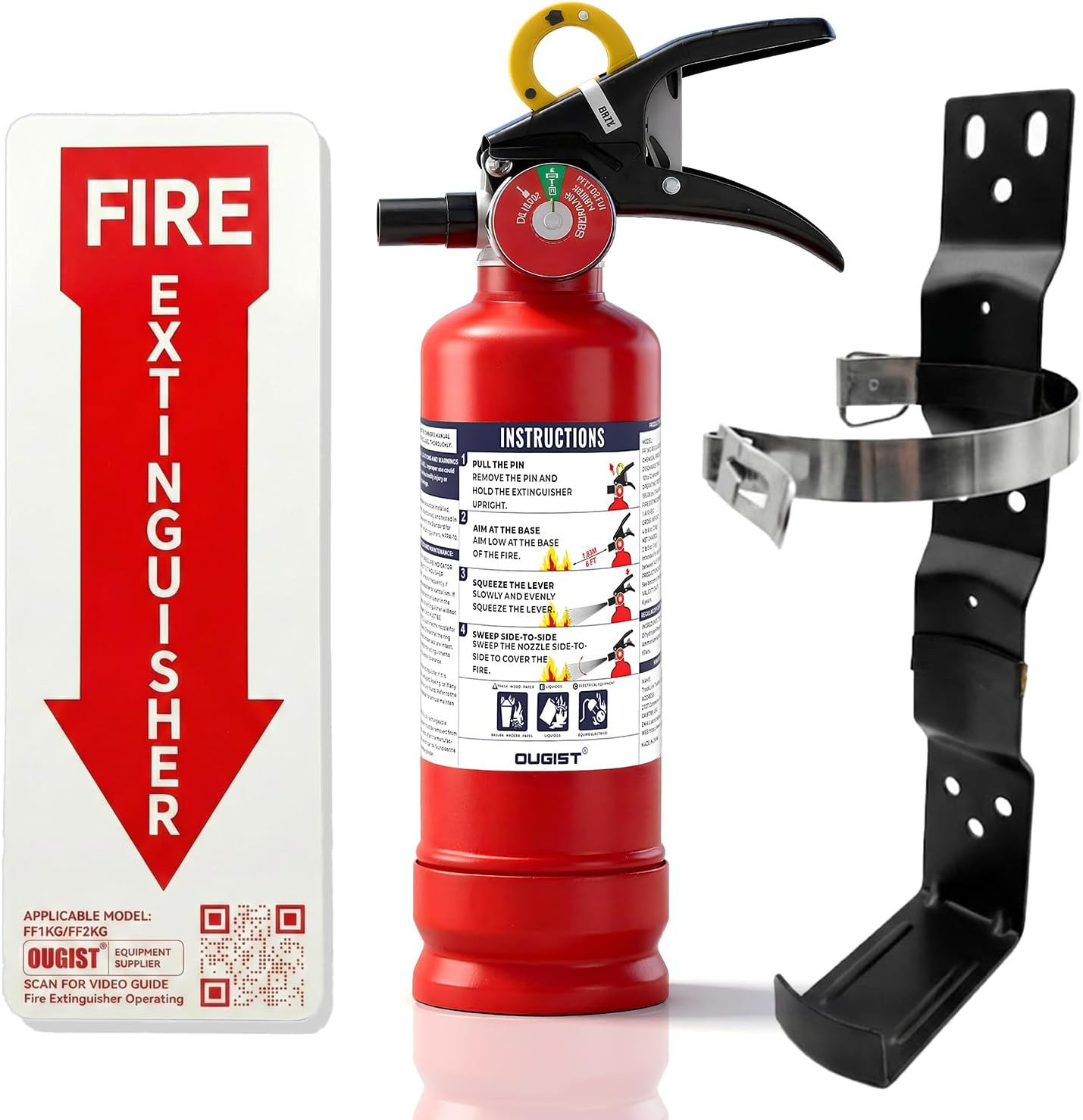 Ougist ABC Fire Extinguisher with Home Wall mount Bracket, Quick-Release Handle,