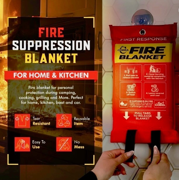 Mart Cobra Fire Blanket 40×40 Fiberglass Emergency Kitchen Home Safety EN-1869